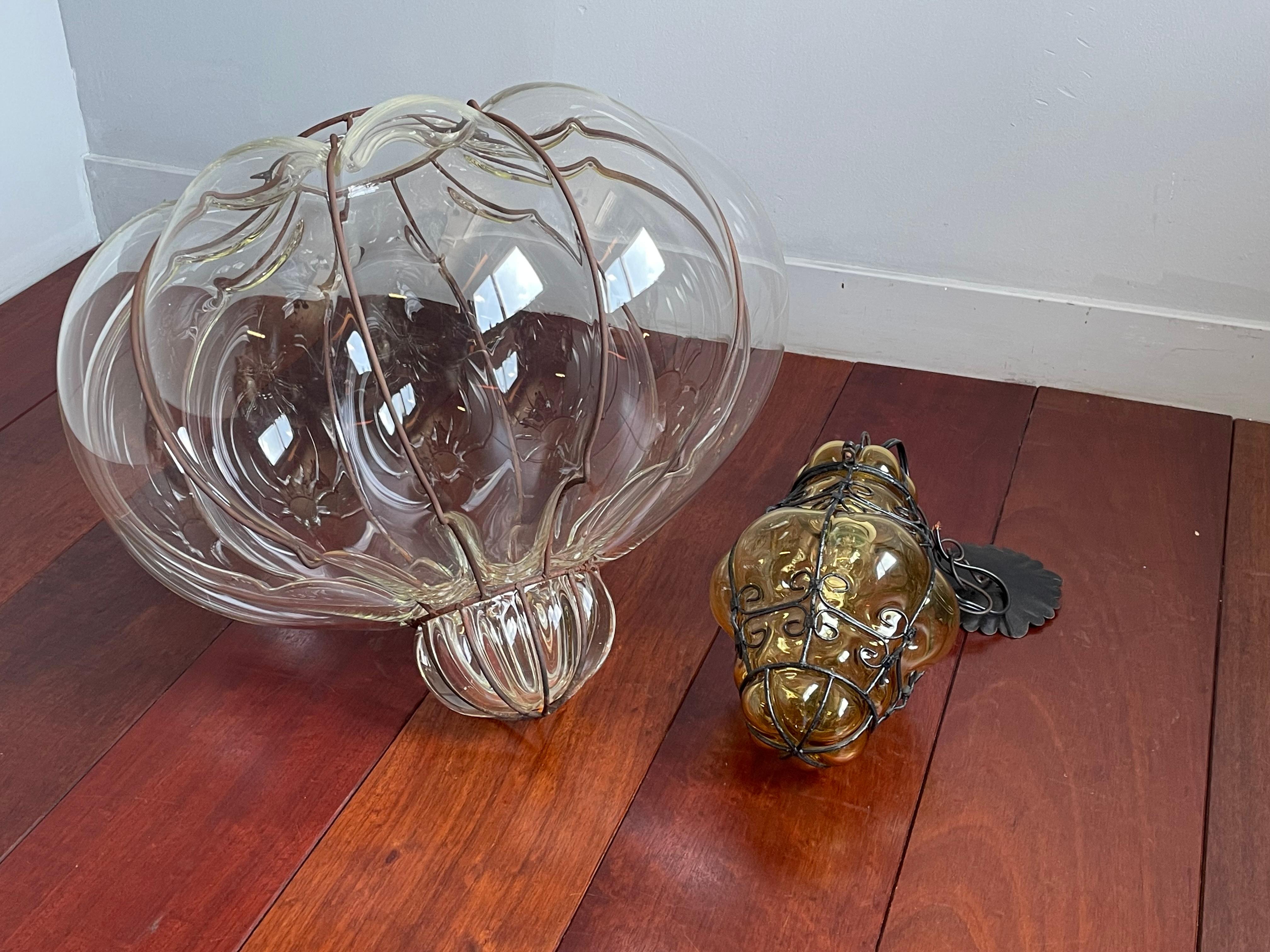 Hand-Crafted Large and Striking, Pumpkin Shape Mouth Blown Midcentury Venetian Pendant Light