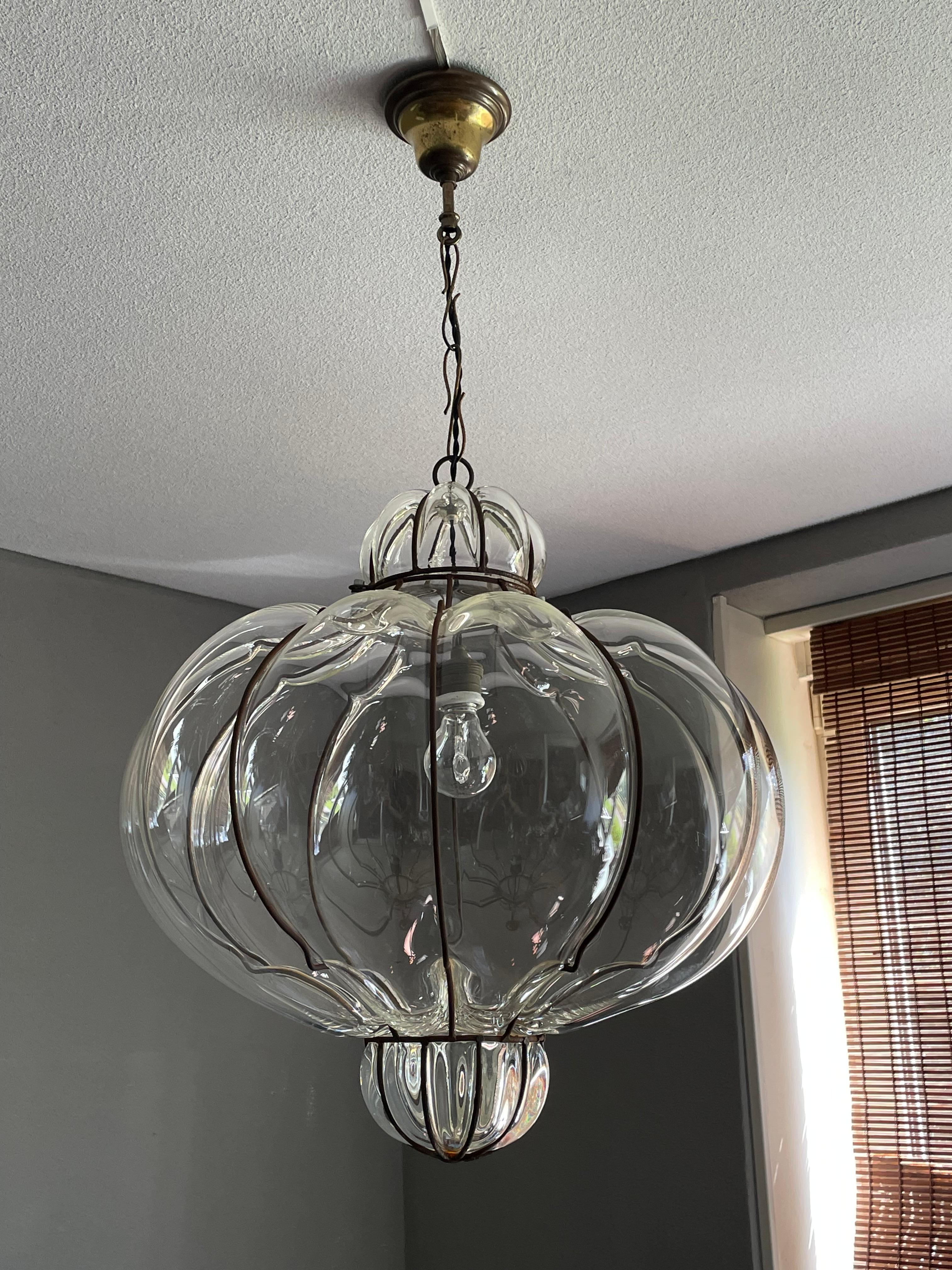 20th Century Large and Striking, Pumpkin Shape Mouth Blown Midcentury Venetian Pendant Light