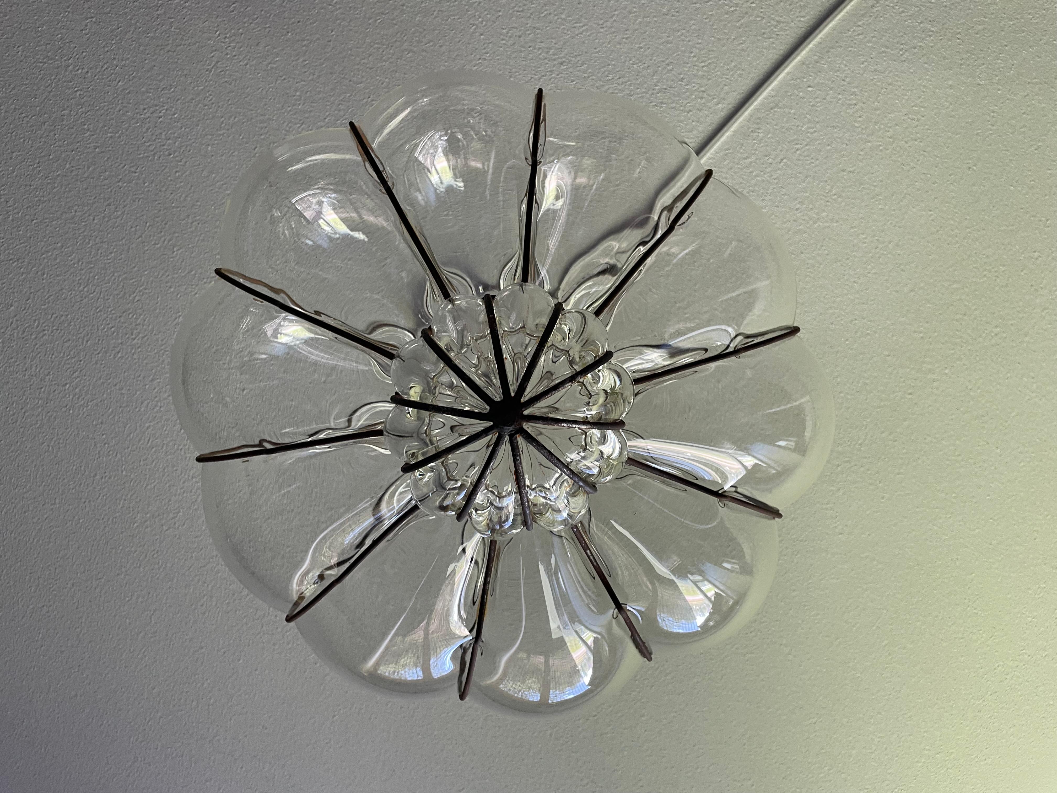 Large and Striking, Pumpkin Shape Mouth Blown Midcentury Venetian Pendant Light 1