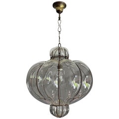 Large and Striking, Pumpkin Shape Mouth Blown Midcentury Venetian Pendant Light