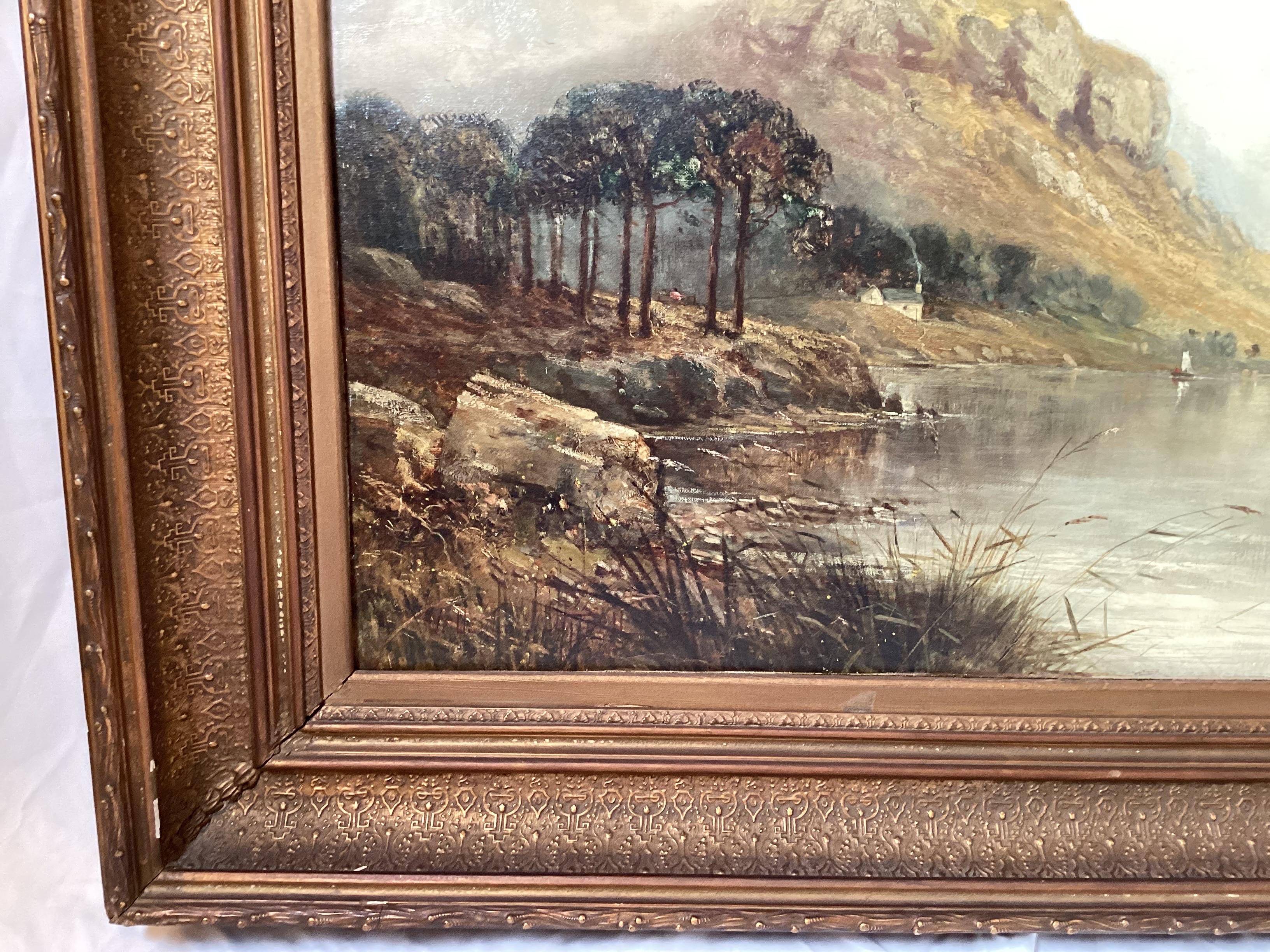 English Large and Stunning Oil on Canvas Landscape in Original Giltwood Frame