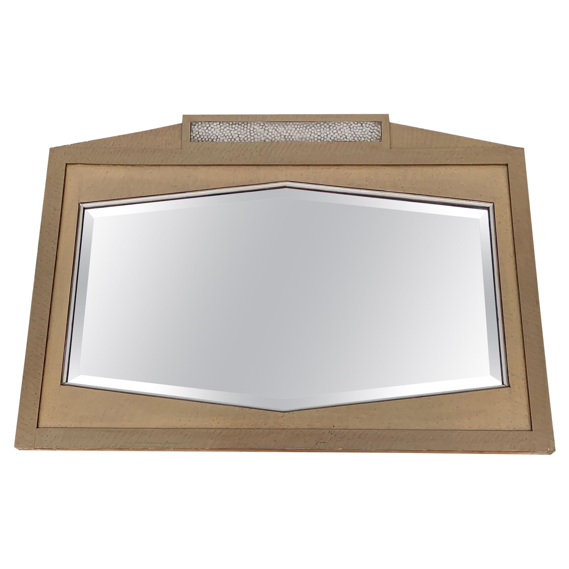 Large and Stylish Art Deco Handcrafted Wooden and Beveled Wall Mirror  For Sale