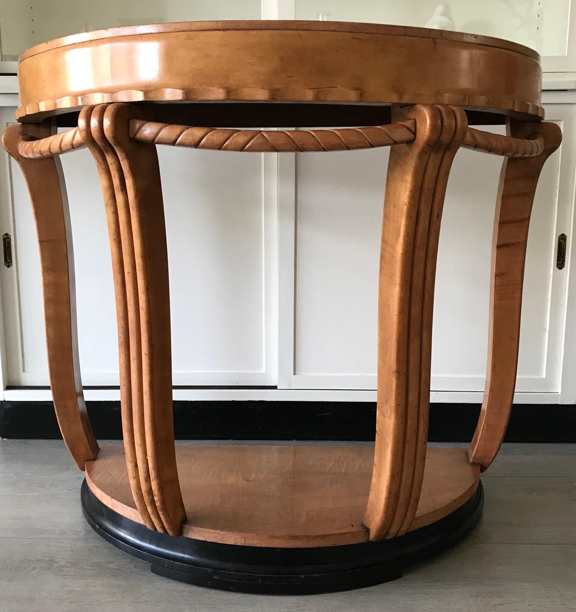 Large & Stylish Semi Circular Art Deco Console / Side Table of Stained Beechwood For Sale 2