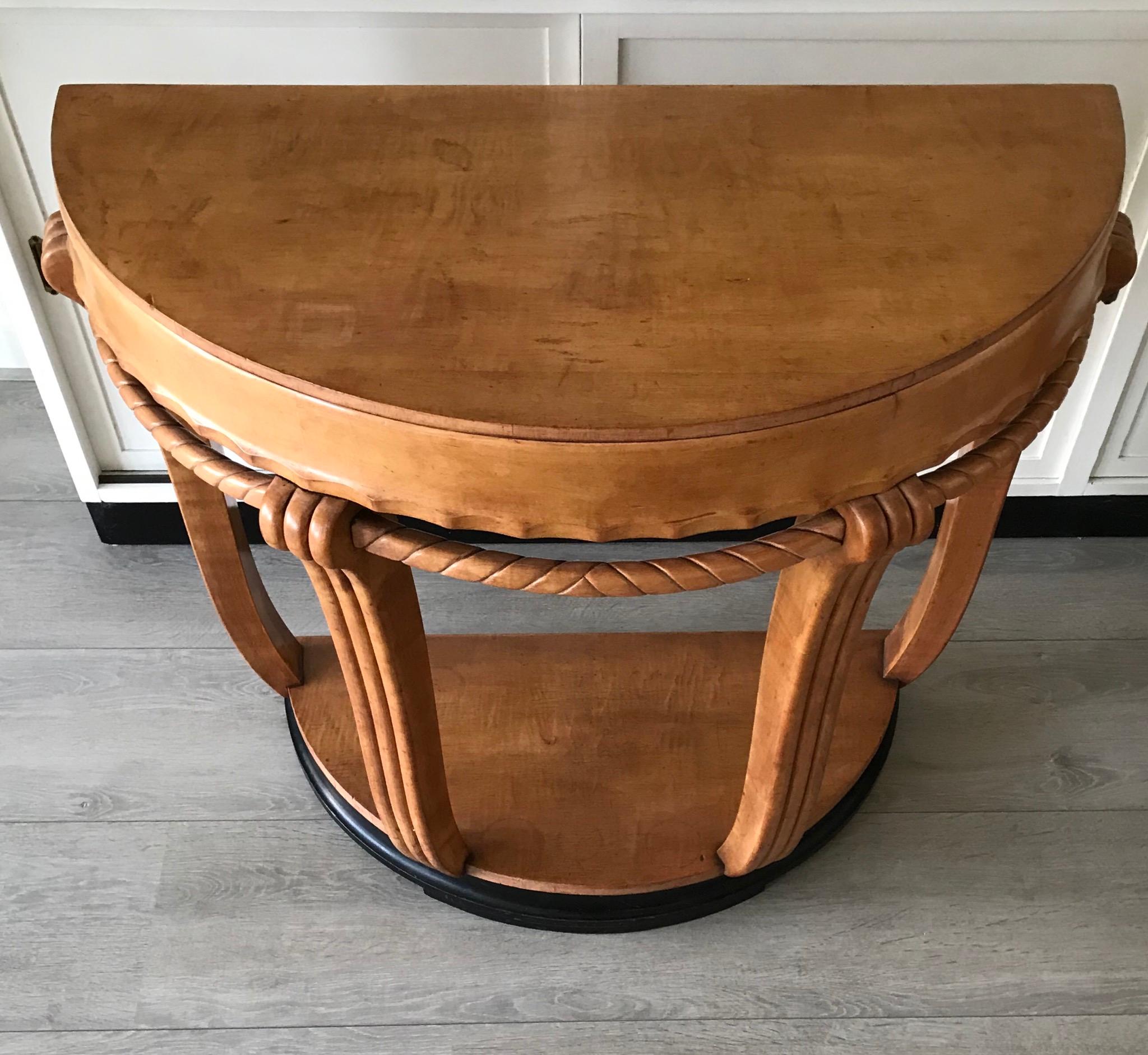Large & Stylish Semi Circular Art Deco Console / Side Table of Stained Beechwood For Sale 6
