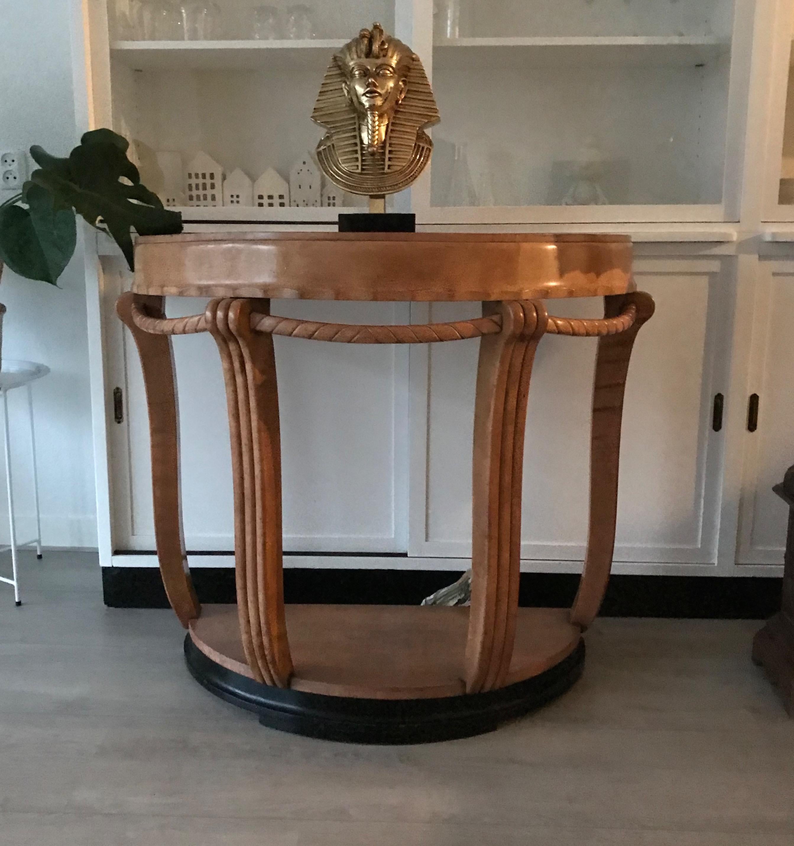 Large & Stylish Semi Circular Art Deco Console / Side Table of Stained Beechwood For Sale 9