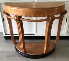 Large & Stylish Semi Circular Art Deco Console / Side Table of Stained Beechwood