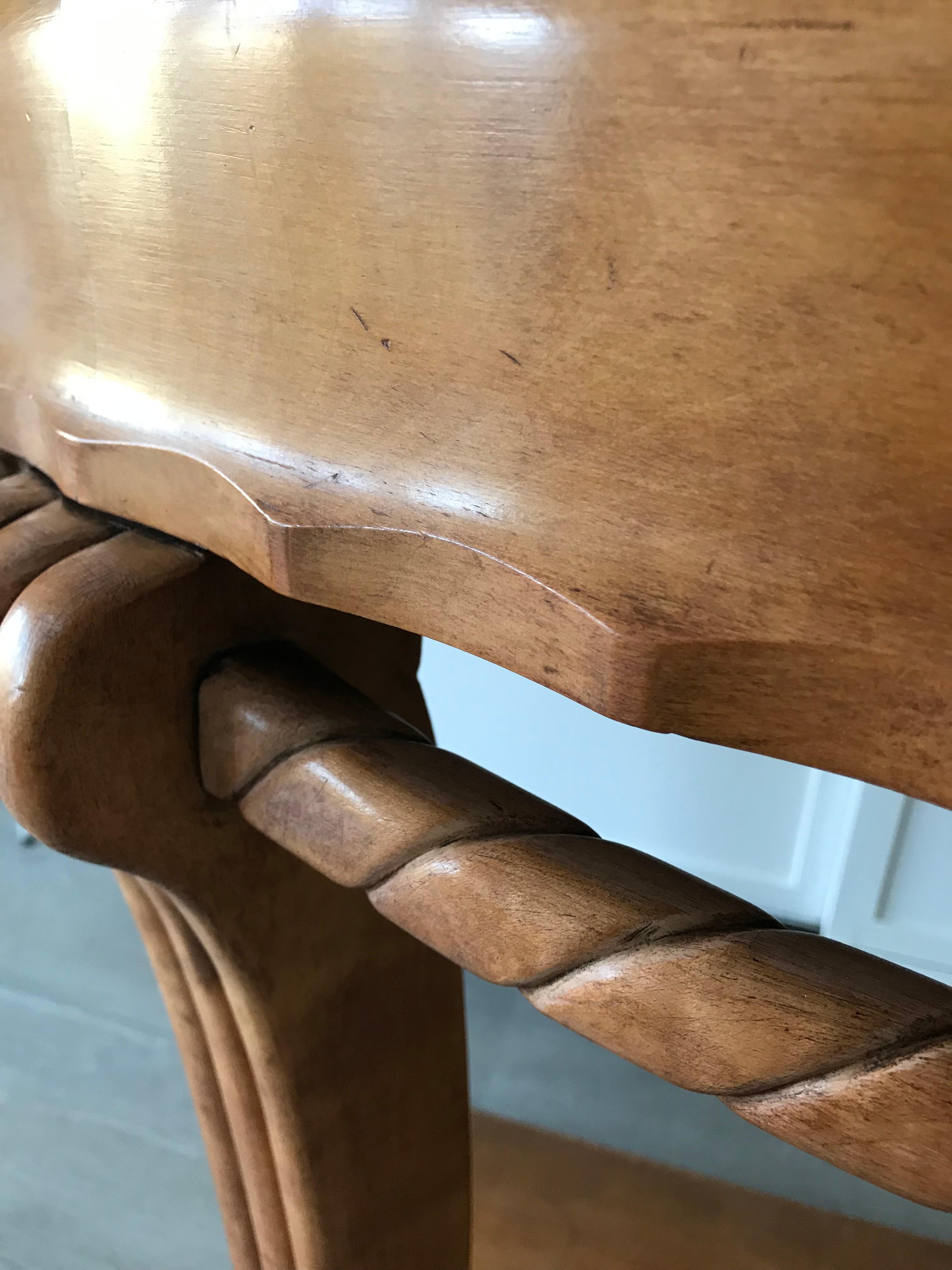 French Large & Stylish Semi Circular Art Deco Console / Side Table of Stained Beechwood For Sale