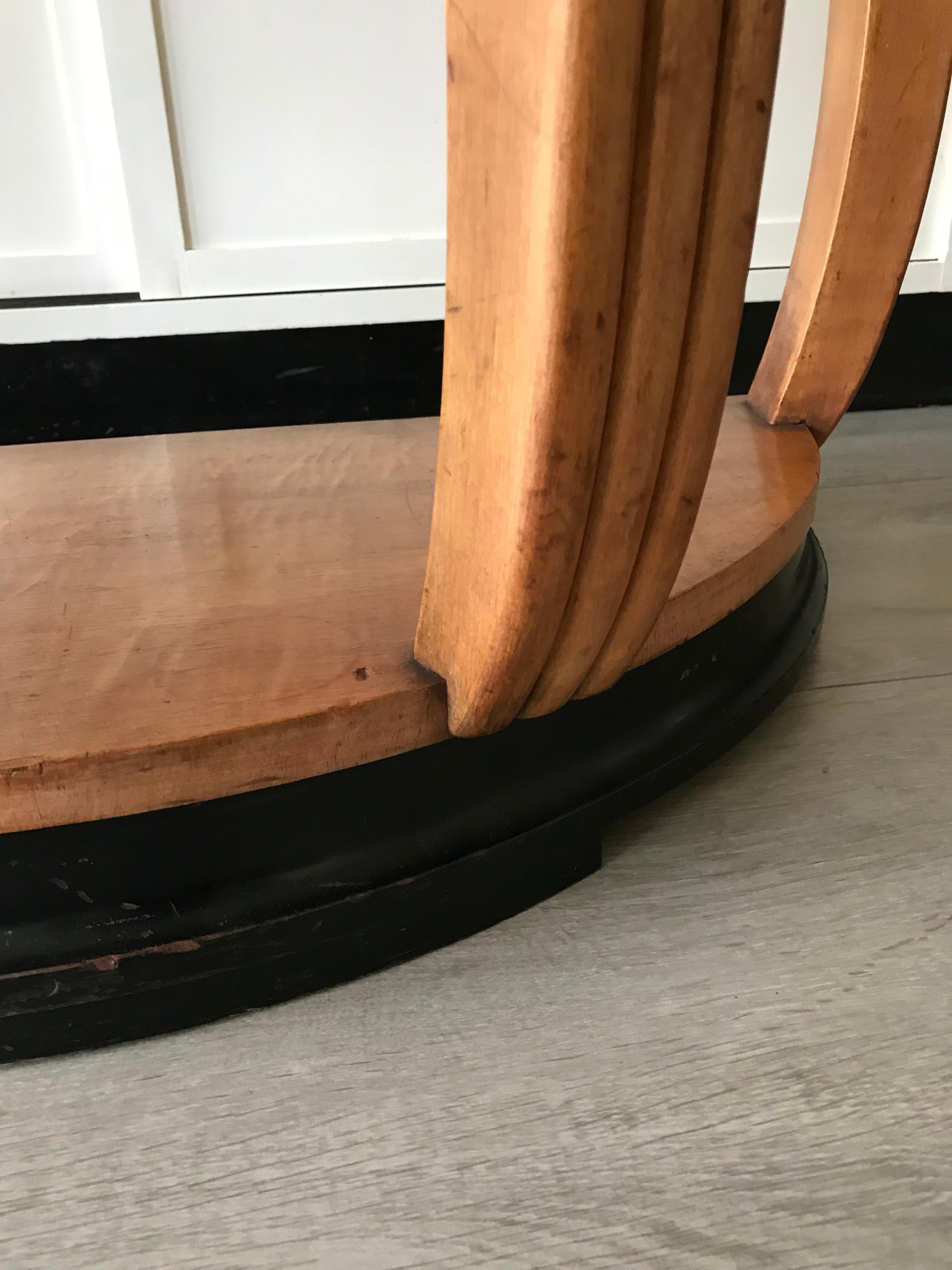 20th Century Large & Stylish Semi Circular Art Deco Console / Side Table of Stained Beechwood For Sale