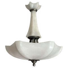 Large and Super Cool Umbrella Design Three Light Alabaster Chandelier / Pendant