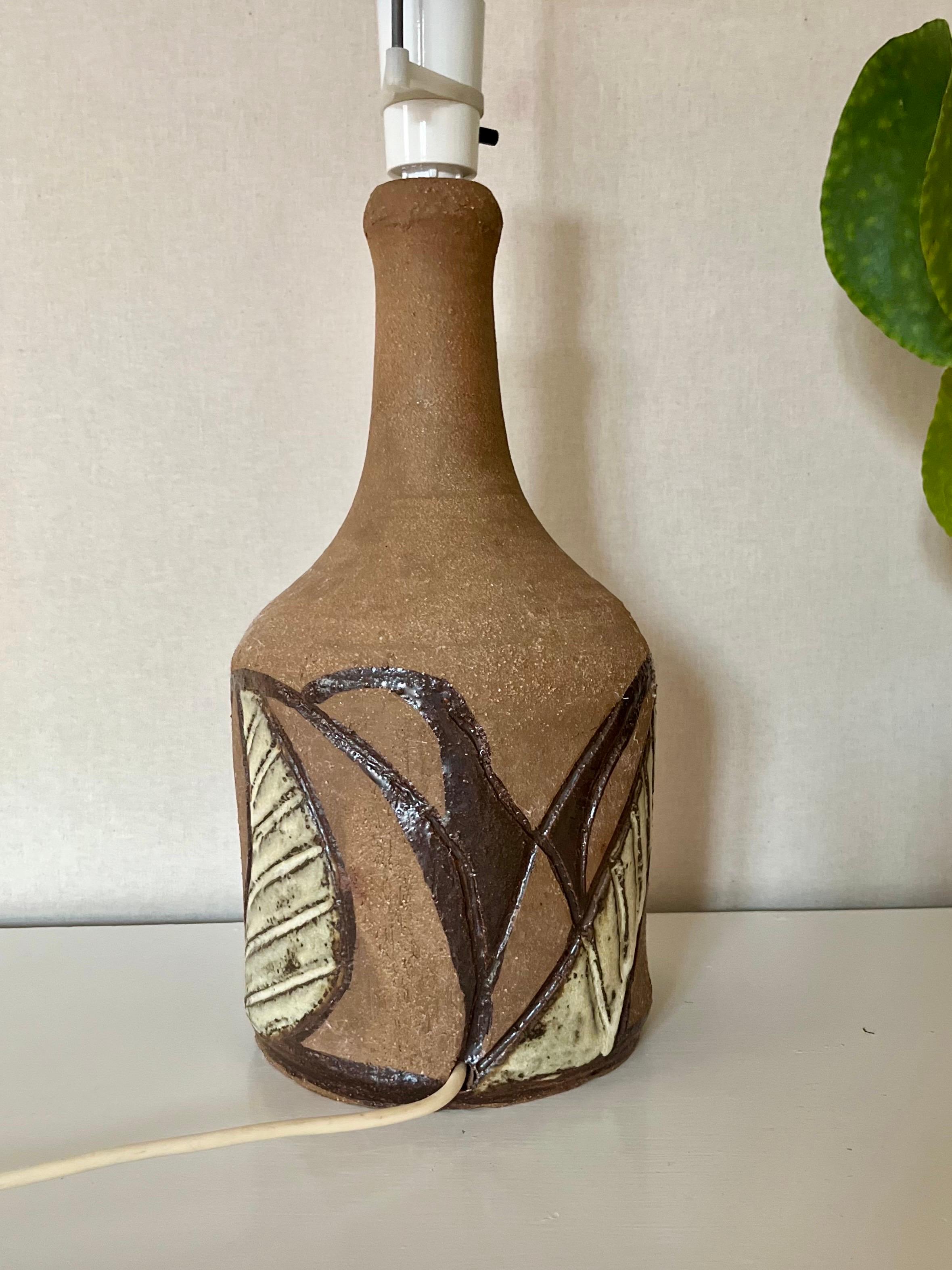 Unglazed Large and Tall Danish Brutalist Ceramic Table Lamp 1970s For Sale