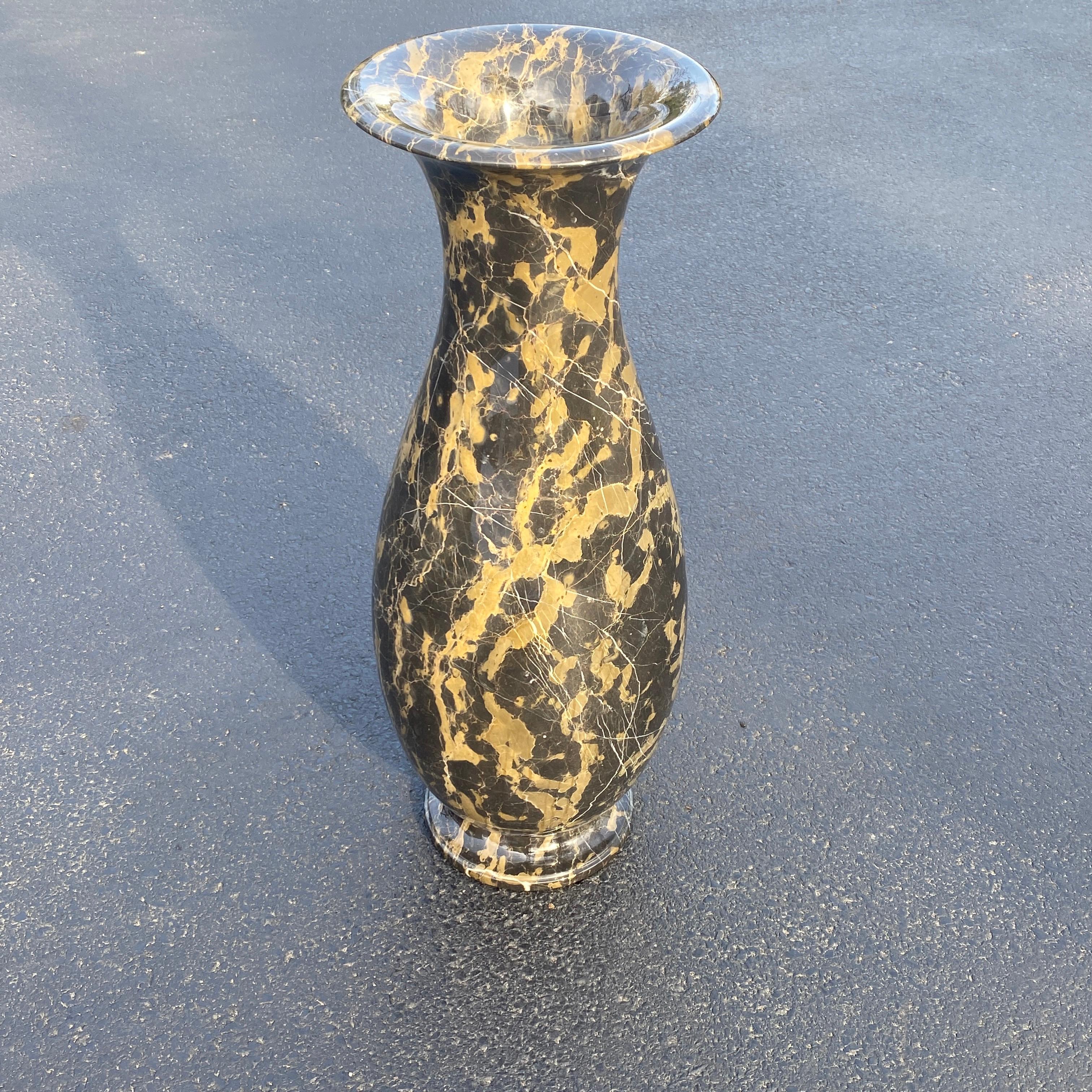 Late 20th Century Large and Tall Emperador Marble Urn, Vessel or Floor Vase For Sale