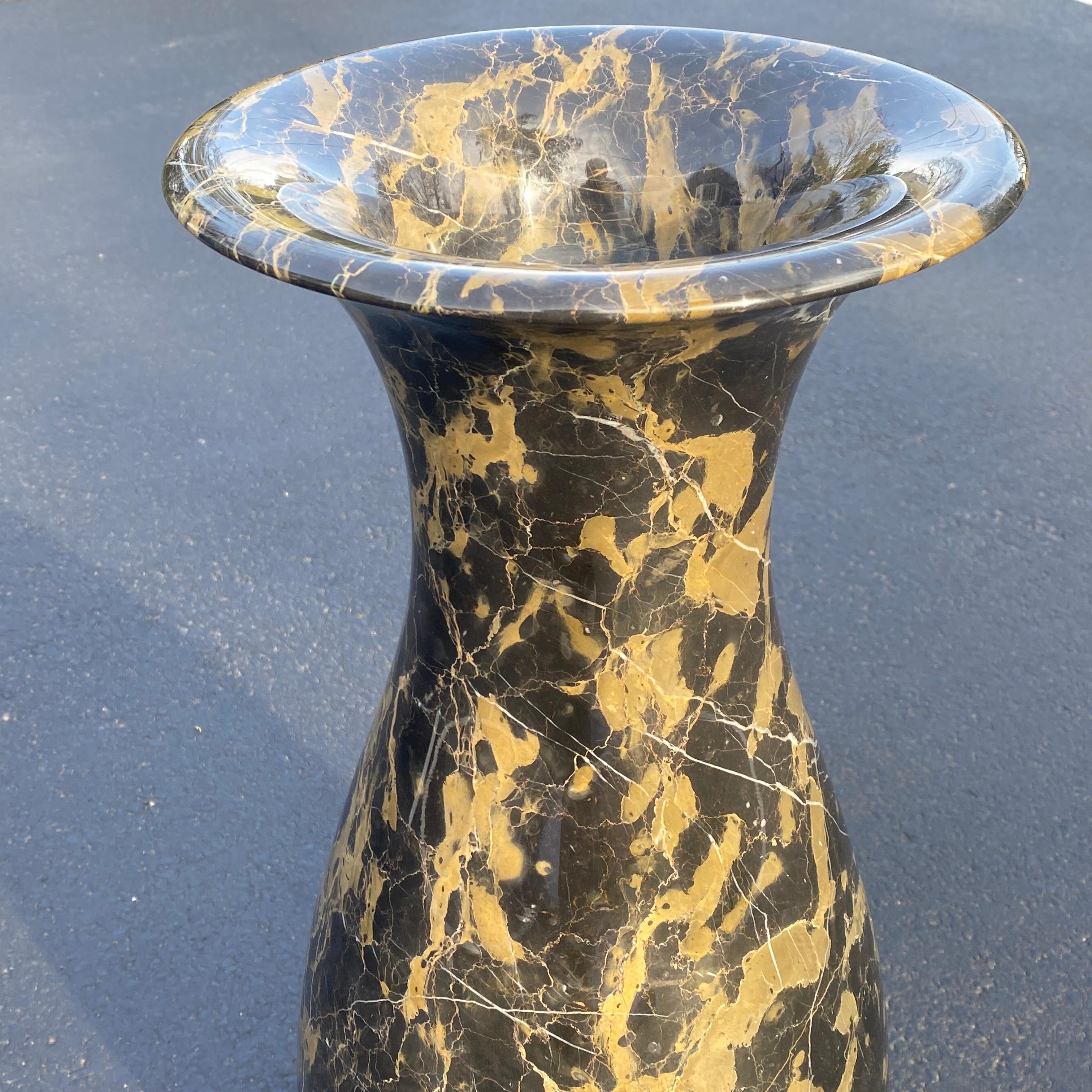 Maple Large and Tall Emperador Marble Urn, Vessel or Floor Vase For Sale