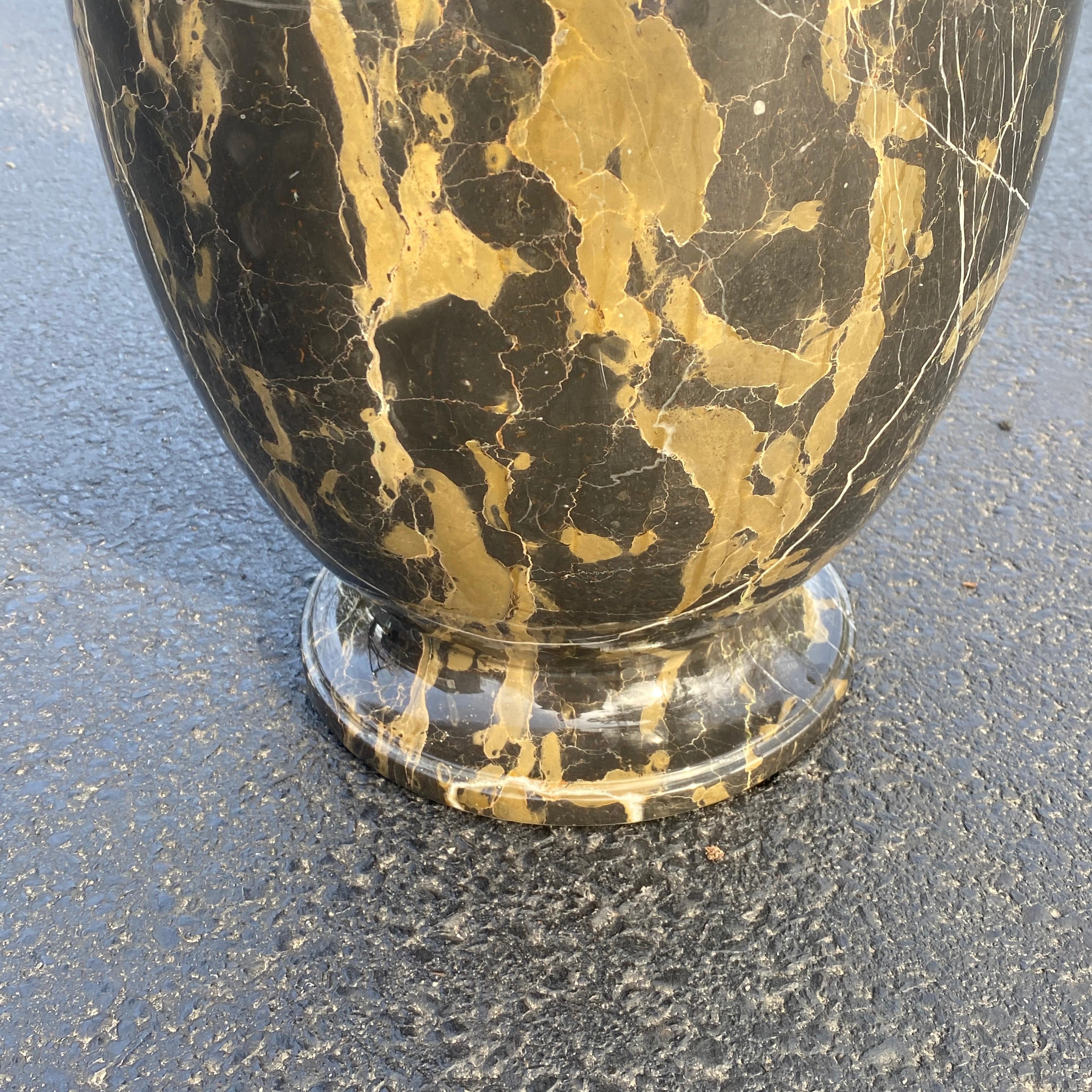 Large and Tall Emperador Marble Urn, Vessel or Floor Vase For Sale 1