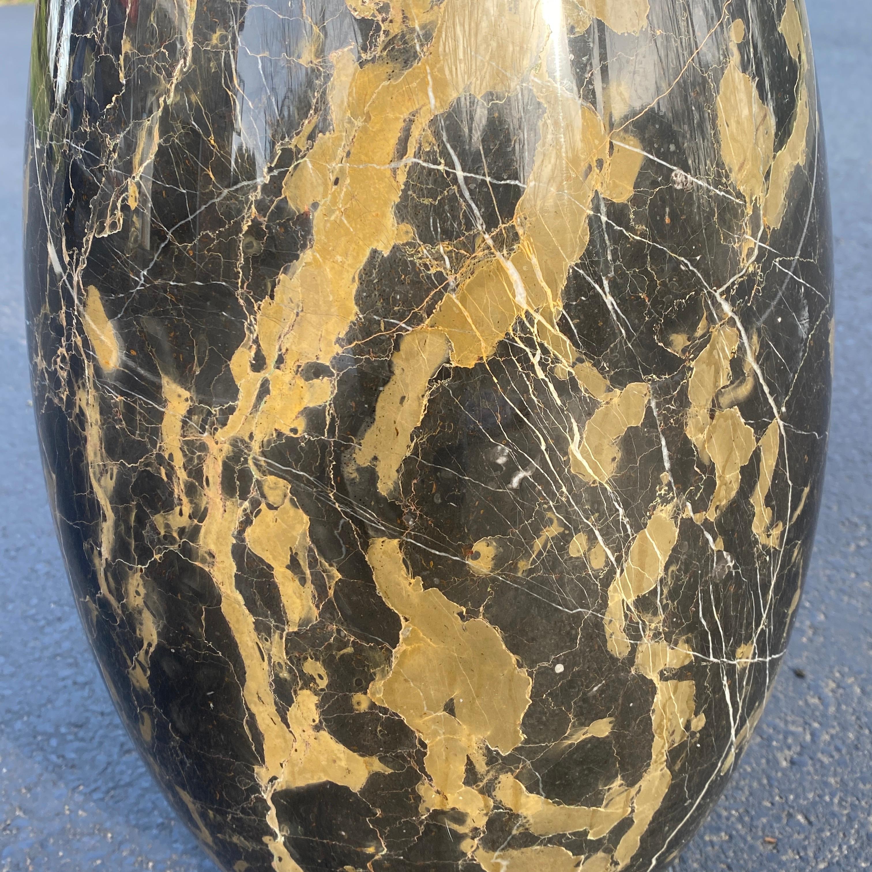 Large and Tall Emperador Marble Urn, Vessel or Floor Vase For Sale 2