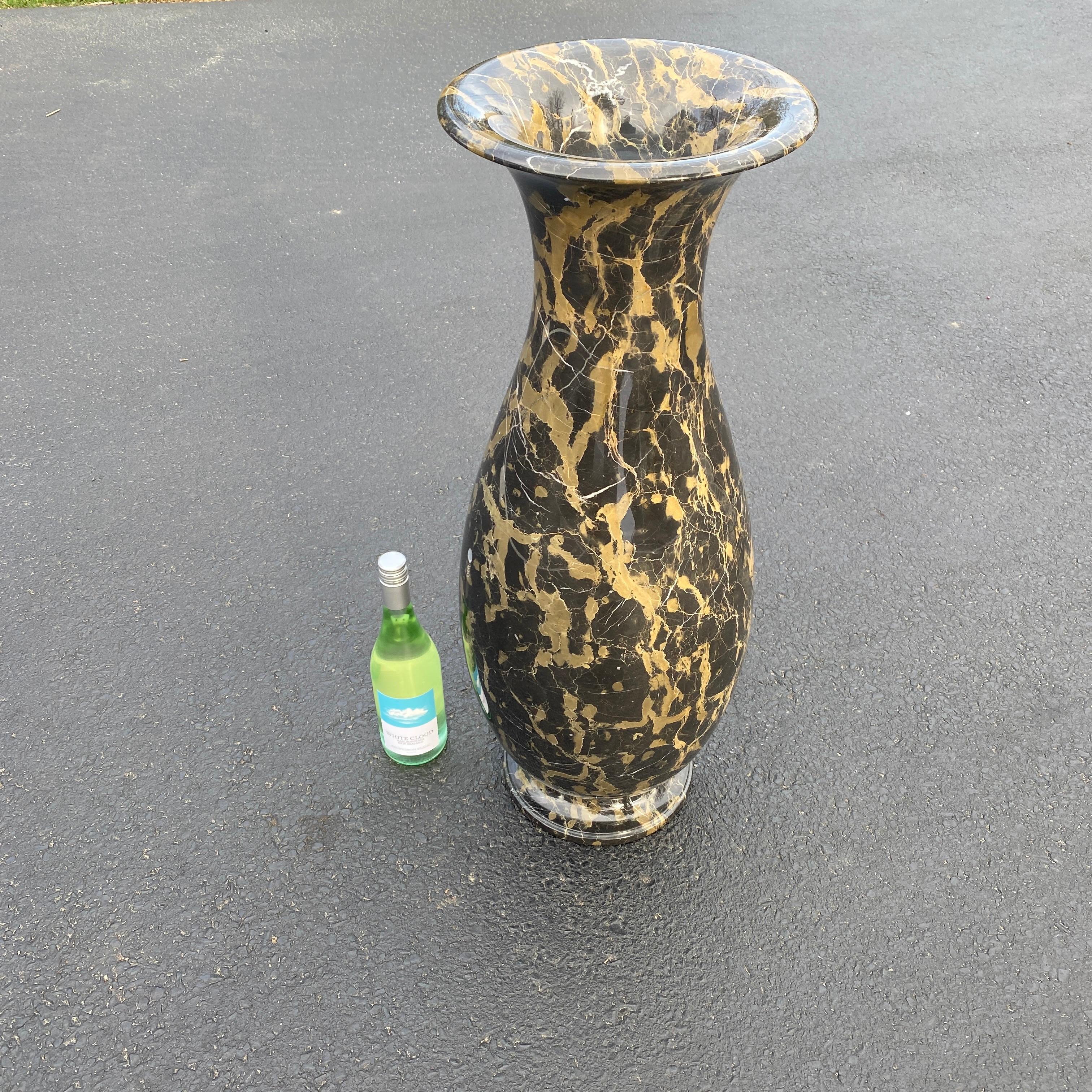 Large and Tall Emperador Marble Urn, Vessel or Floor Vase For Sale 7