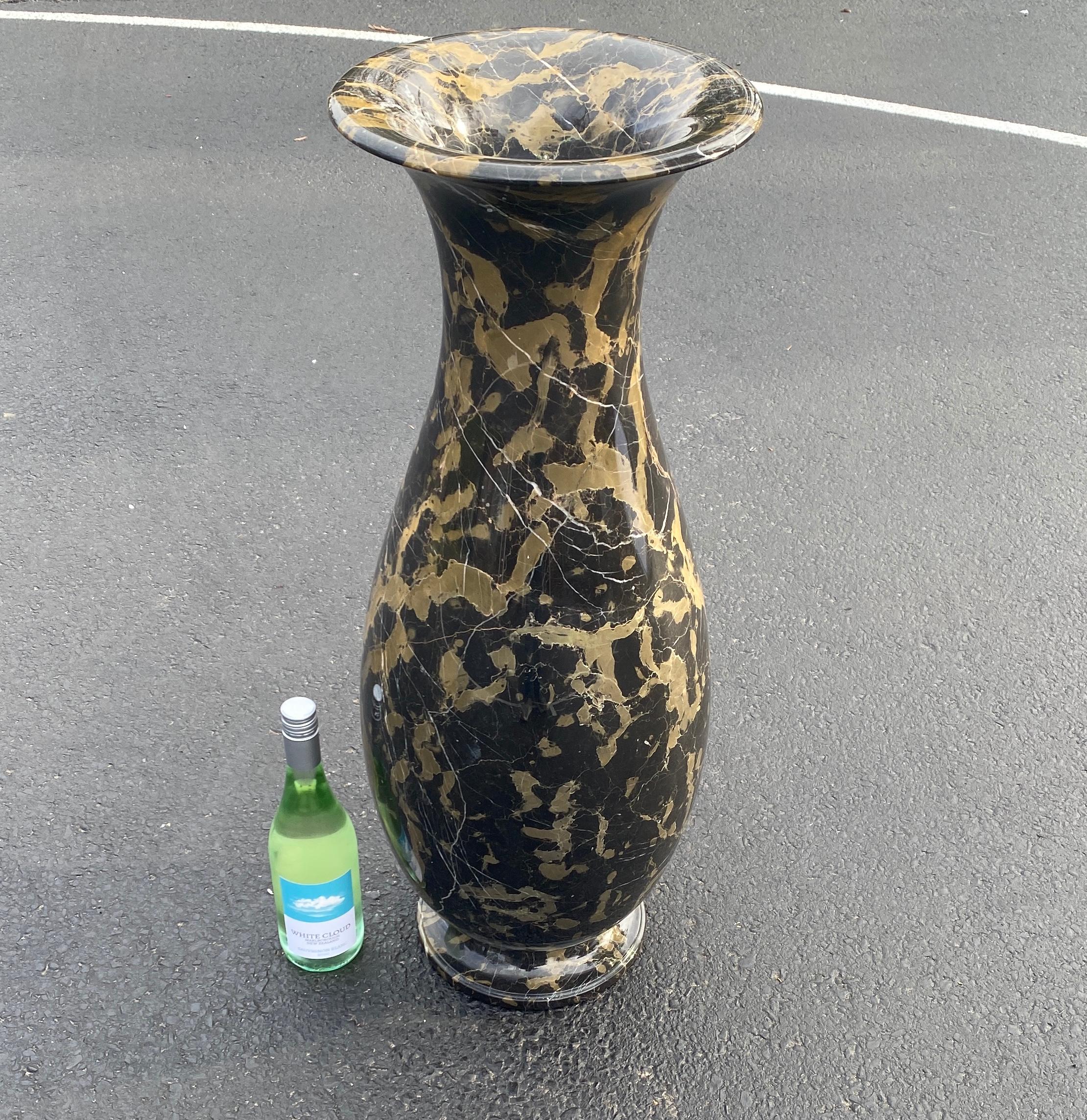 Large and Tall Emperador Marble Urn, Vessel or Floor Vase For Sale 8