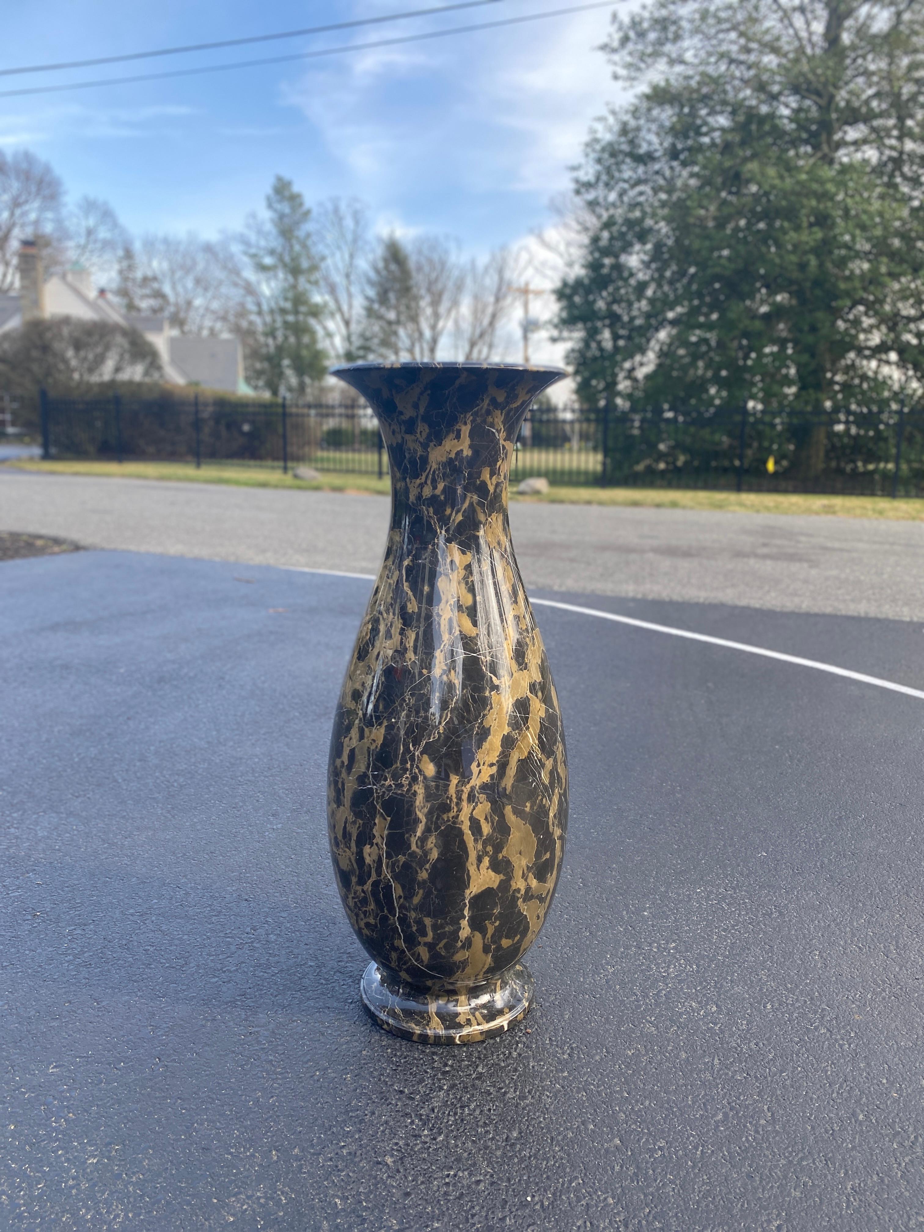 Polished Large and Tall Emperador Marble Urn, Vessel or Floor Vase For Sale