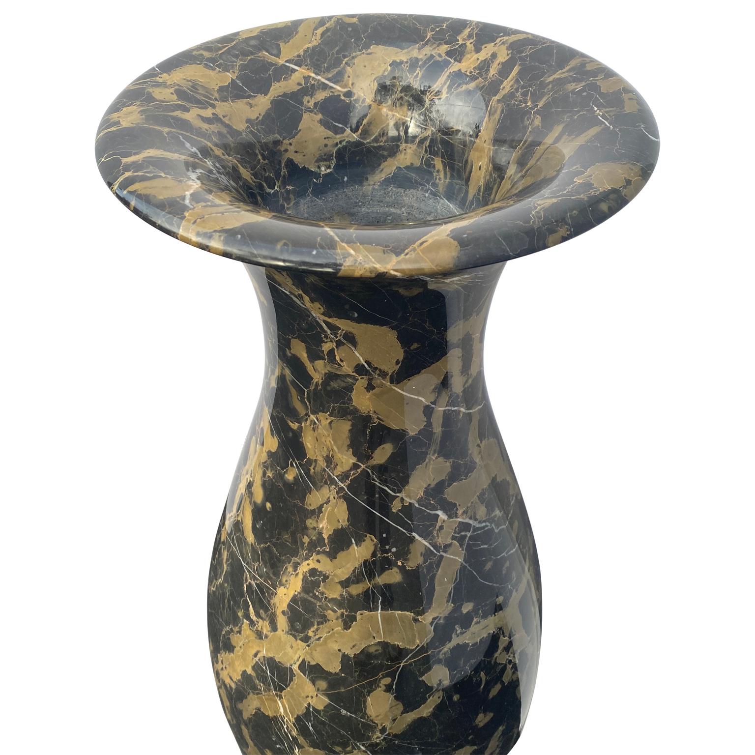 Modern Large and Tall Emperador Marble Urn, Vessel or Floor Vase For Sale