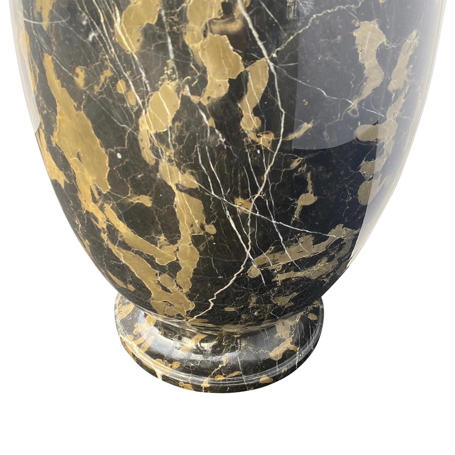 American Large and Tall Emperador Marble Urn, Vessel or Floor Vase For Sale