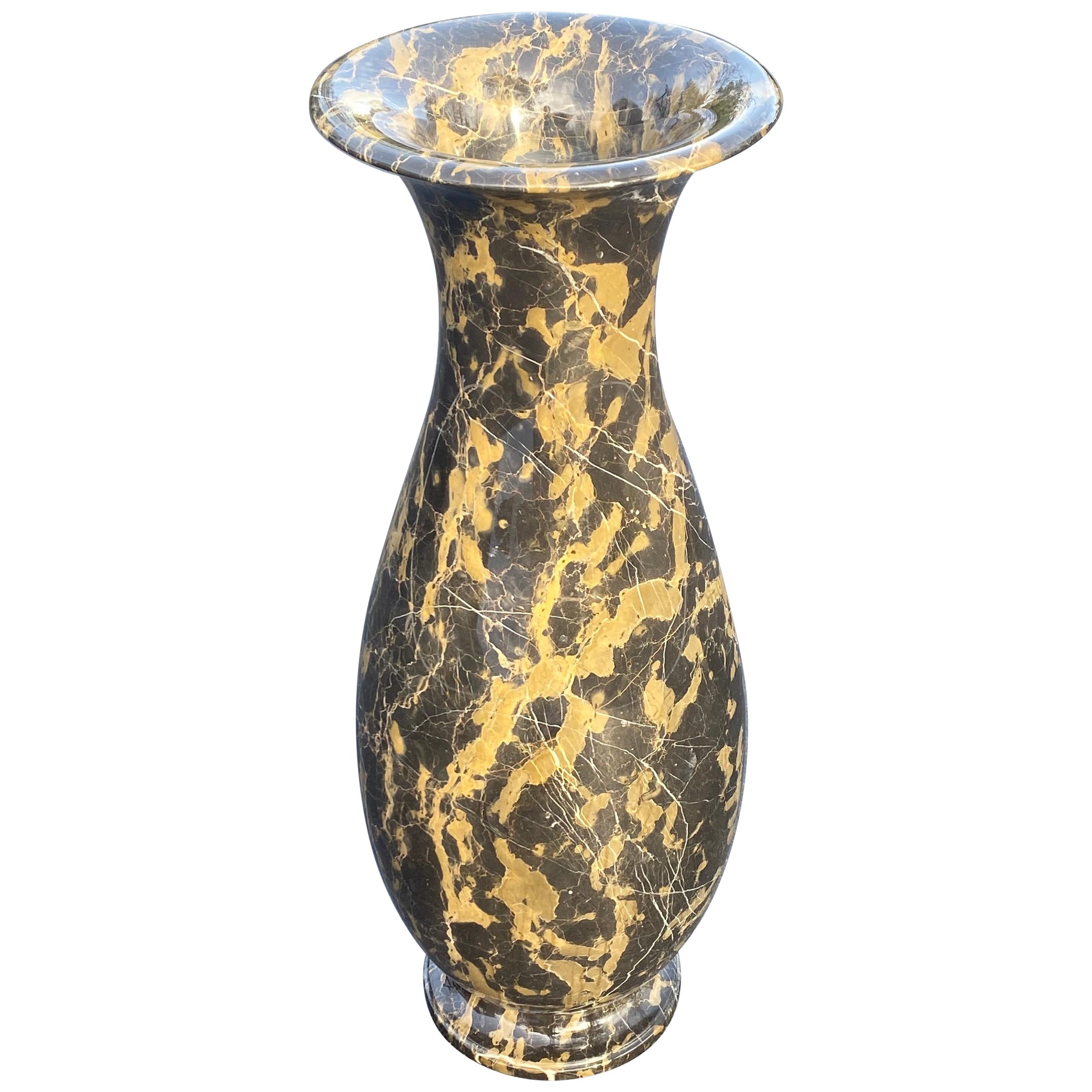 Large and Tall Emperador Marble Urn, Vessel or Floor Vase For Sale