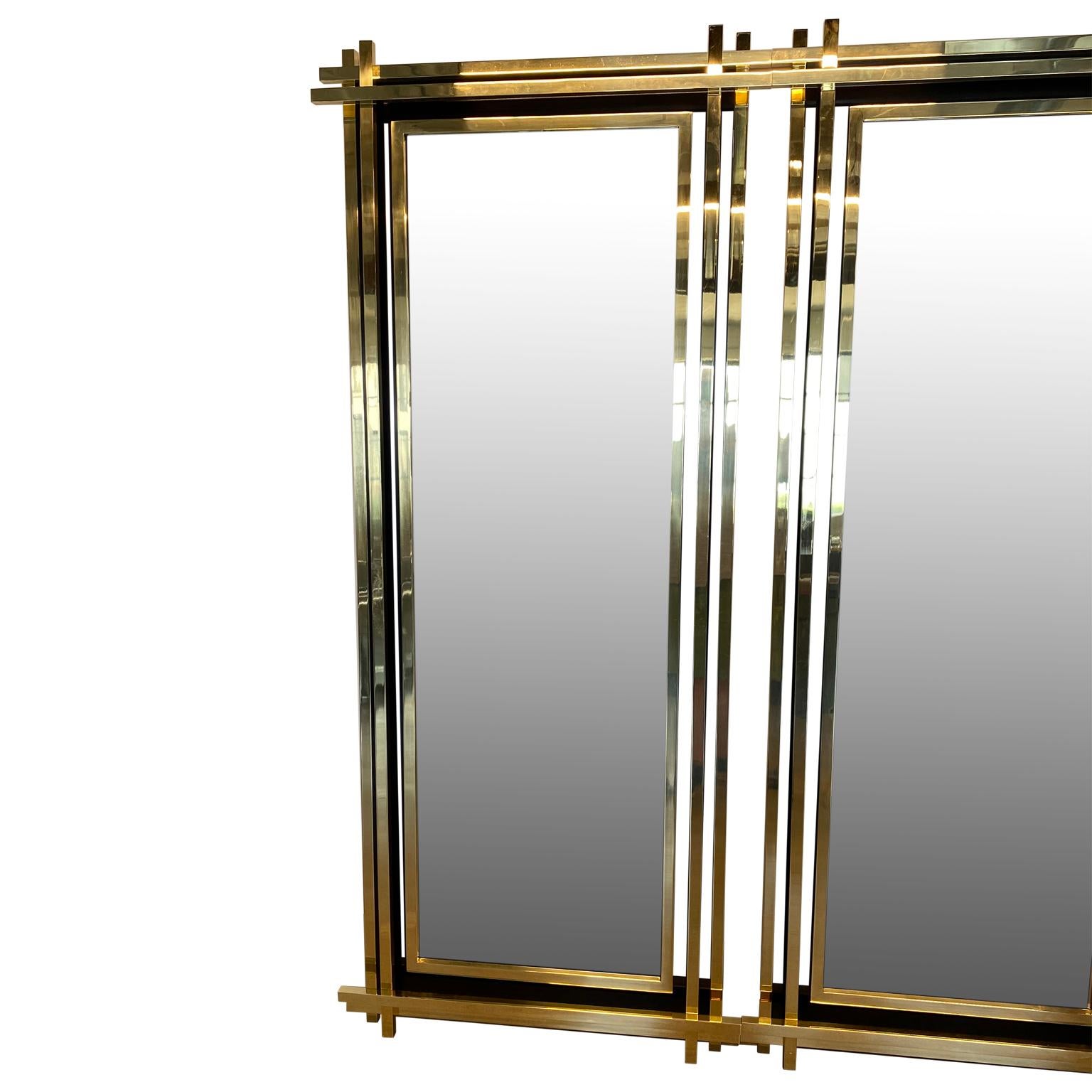 Large And Tall Italian Made Mid-Century Brass Floor Mirror In Good Condition In Haddonfield, NJ