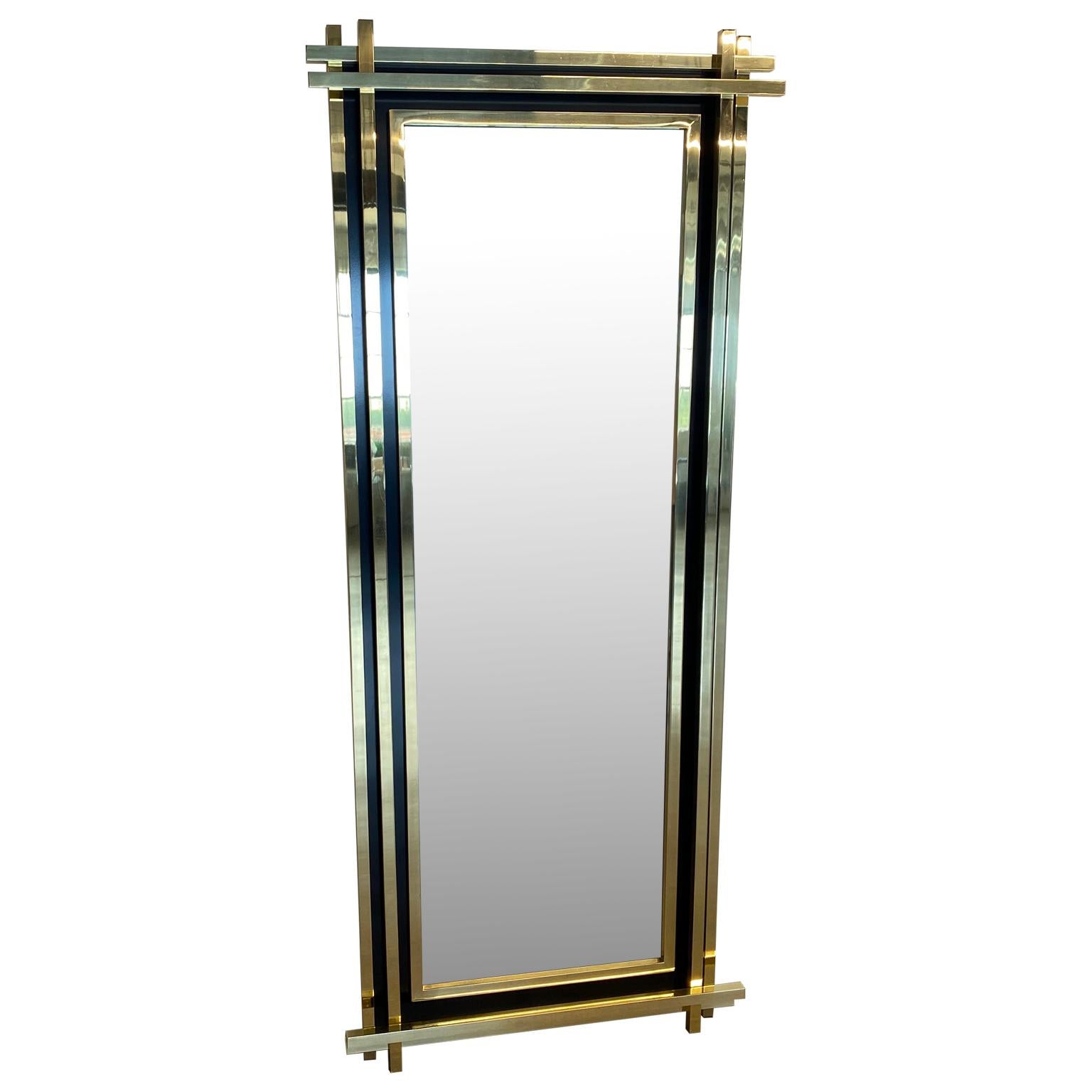 Large And Tall Italian Made MidCentury Brass Floor Mirror For Sale at 1stDibs