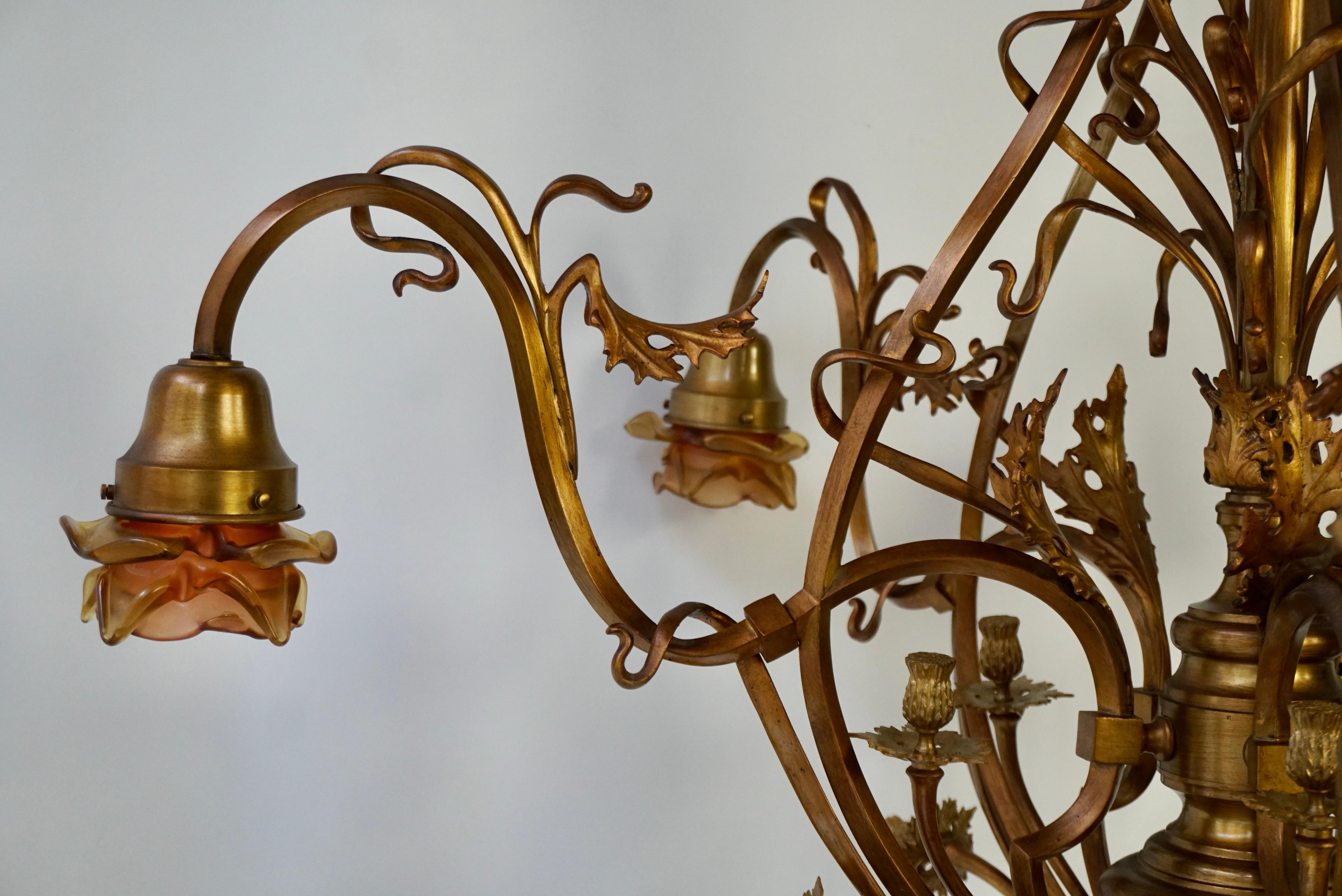 Large and Top Quality, Elegant & Exquisite 5 Light Art Nouveau Chandelier For Sale 13