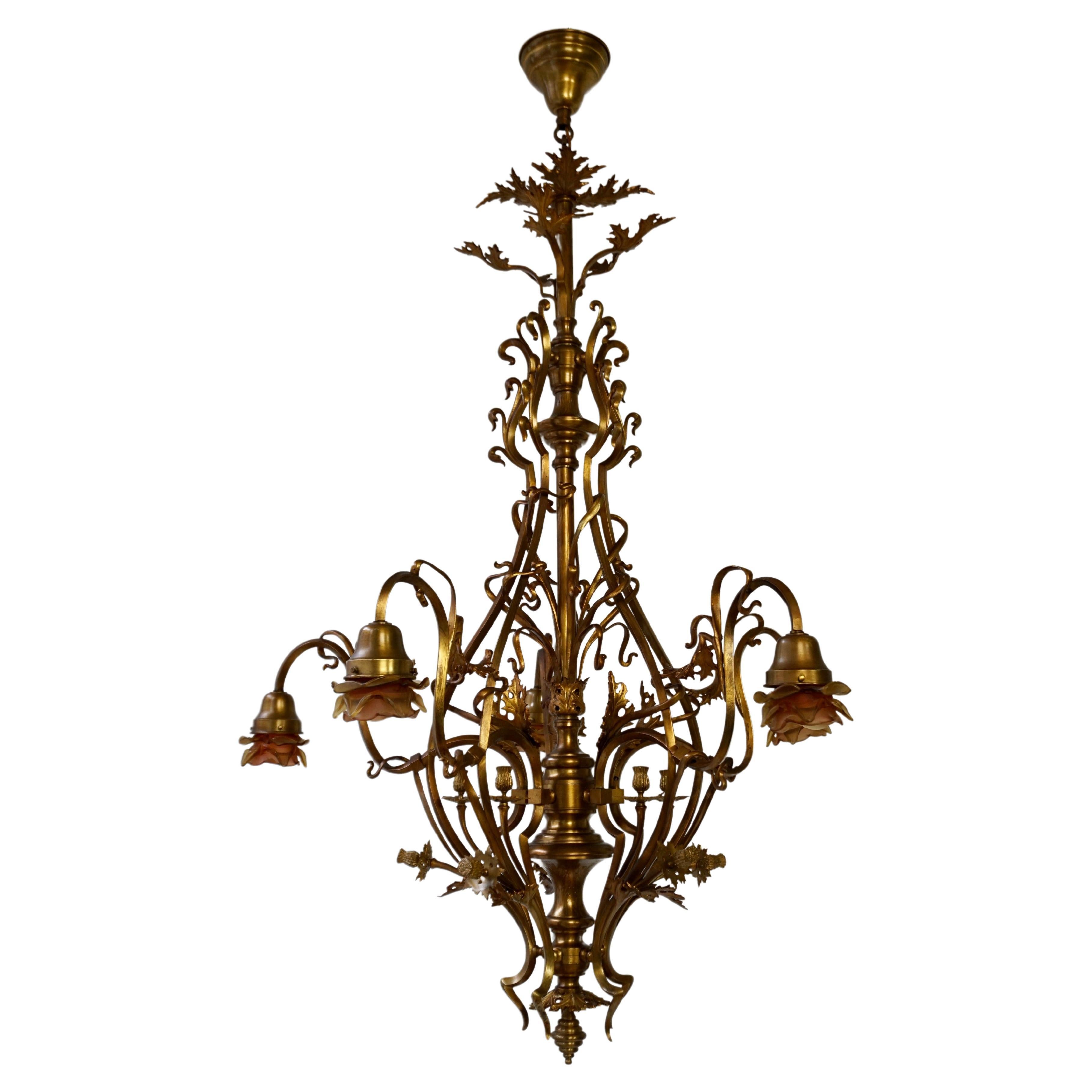 French Large and Top Quality, Elegant & Exquisite 5 Light Art Nouveau Chandelier For Sale