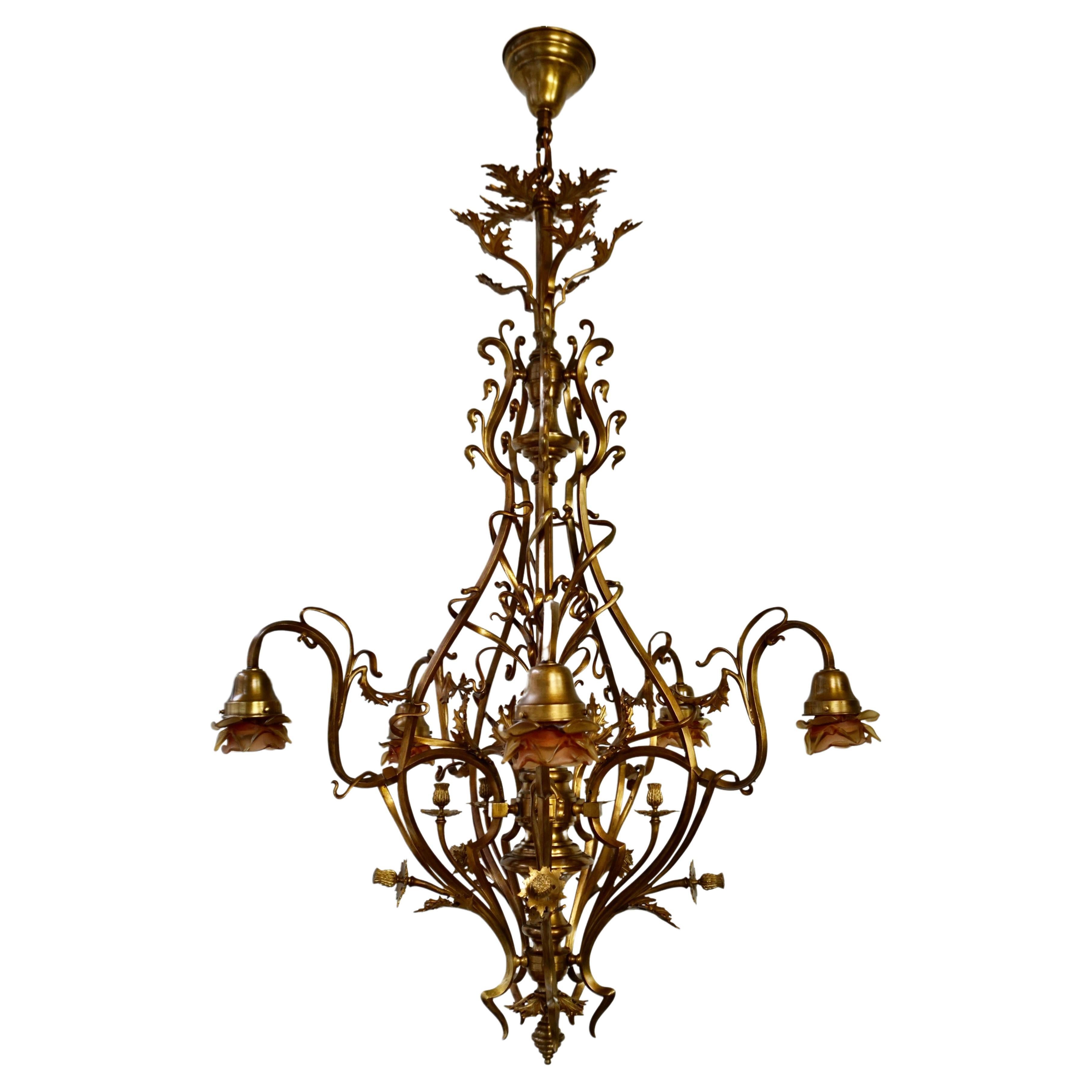 Large and Top Quality, Elegant & Exquisite 5 Light Art Nouveau Chandelier For Sale