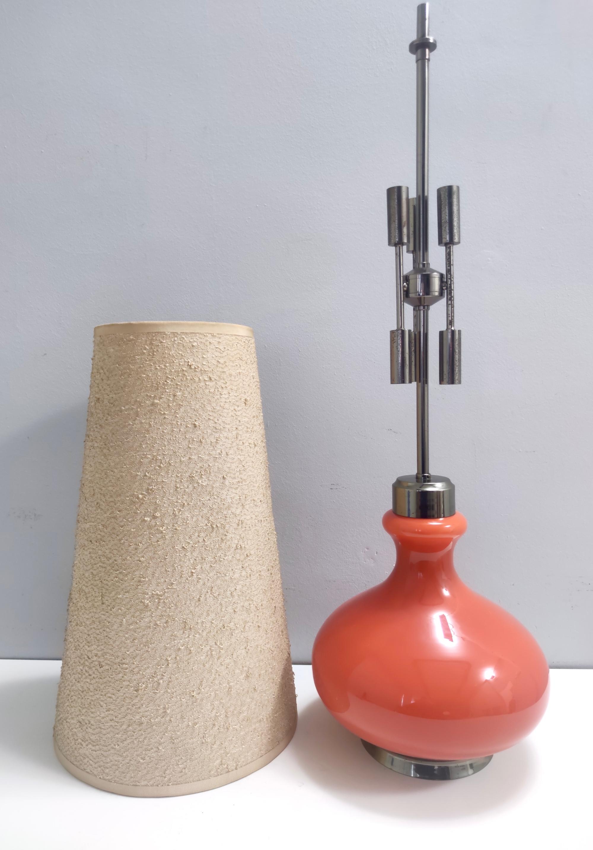 Plated Large and Uncommon Postmodern Orange Table Lamp by Carlo Nason, Murano, Italy For Sale