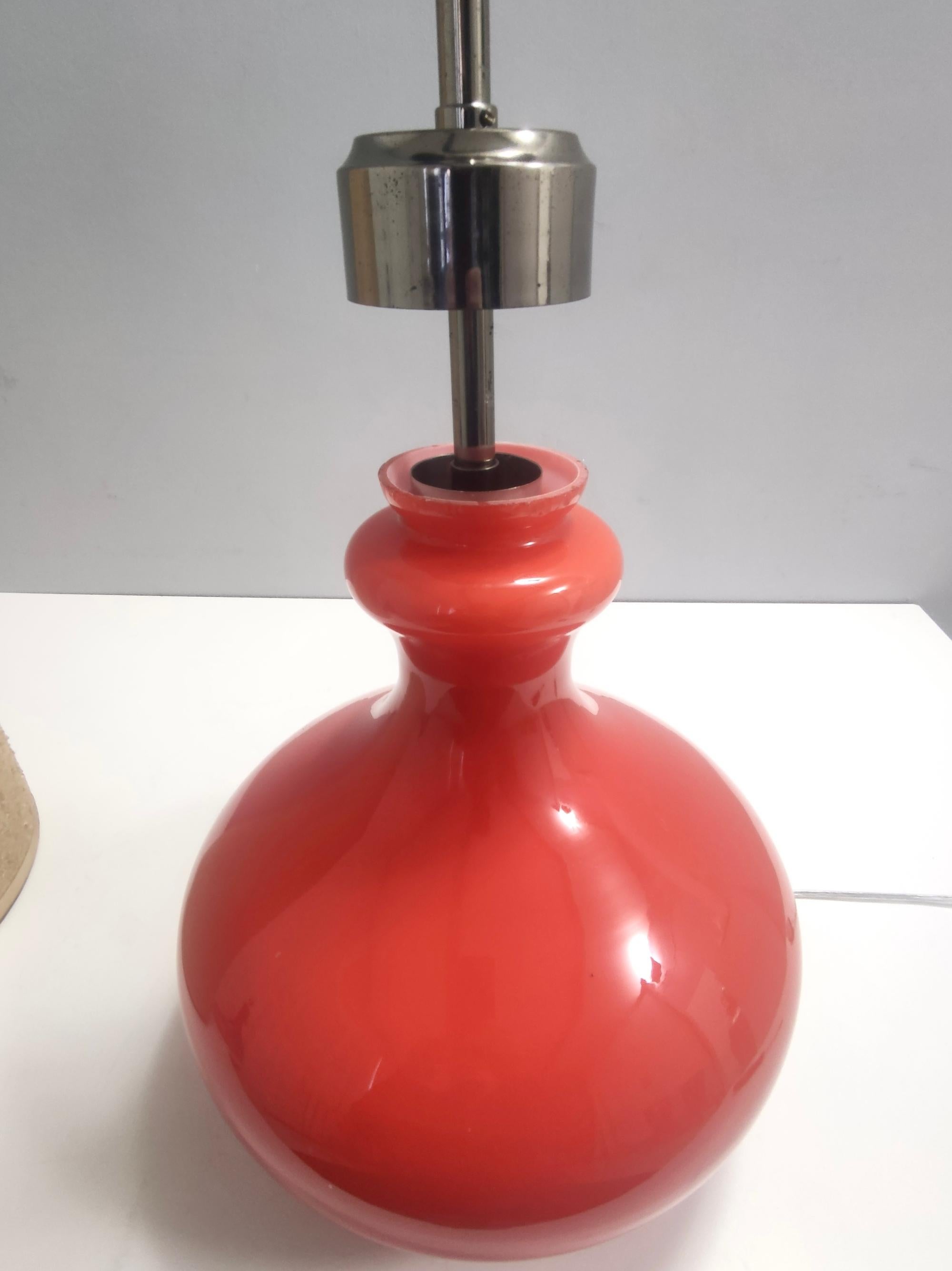 Fabric Large and Uncommon Postmodern Orange Table Lamp by Carlo Nason, Murano, Italy For Sale