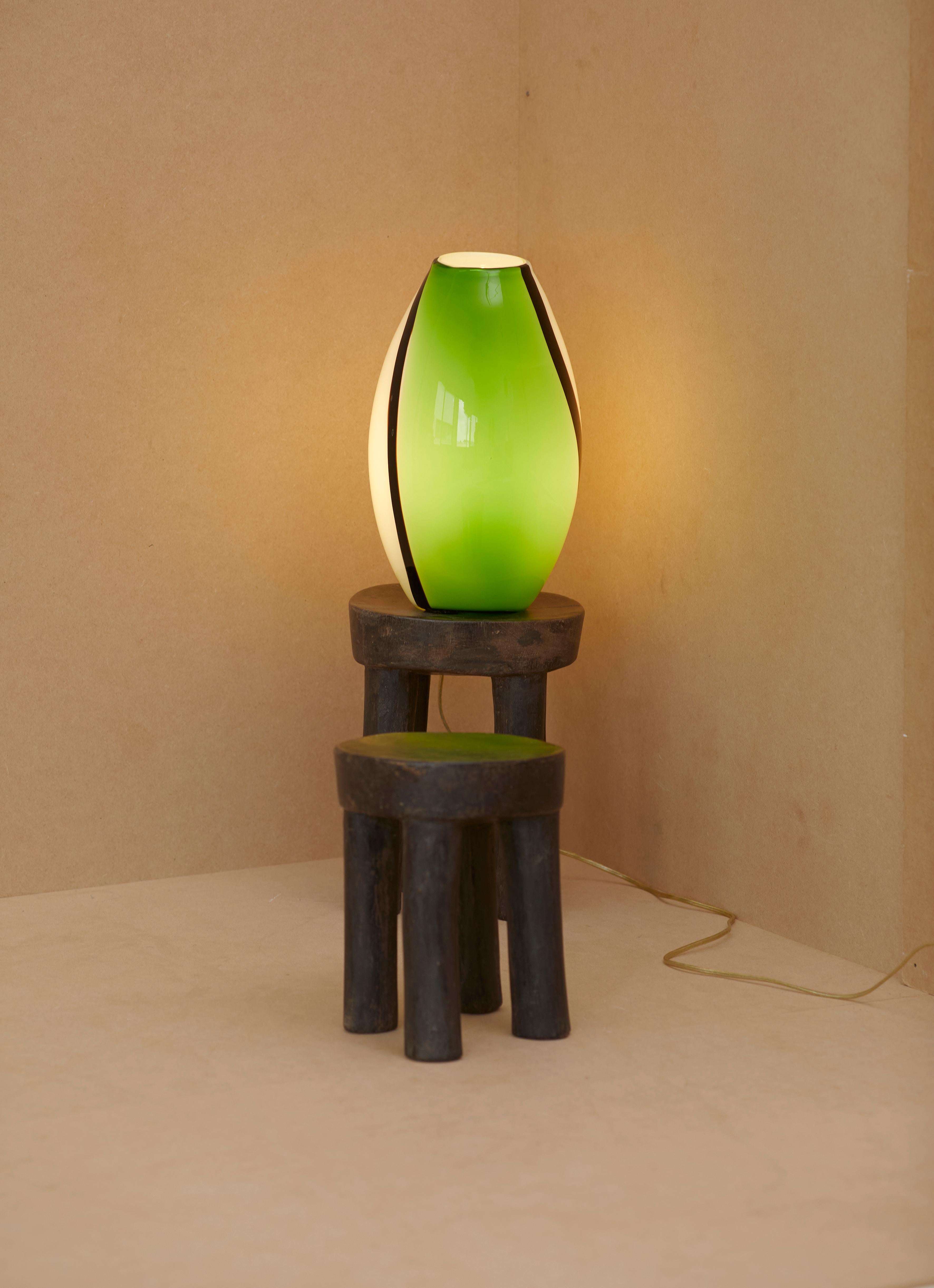 Hand-Crafted Large and Unique 1990s Hand Blown Table Lamps in Green Murano Glass 'Europe'