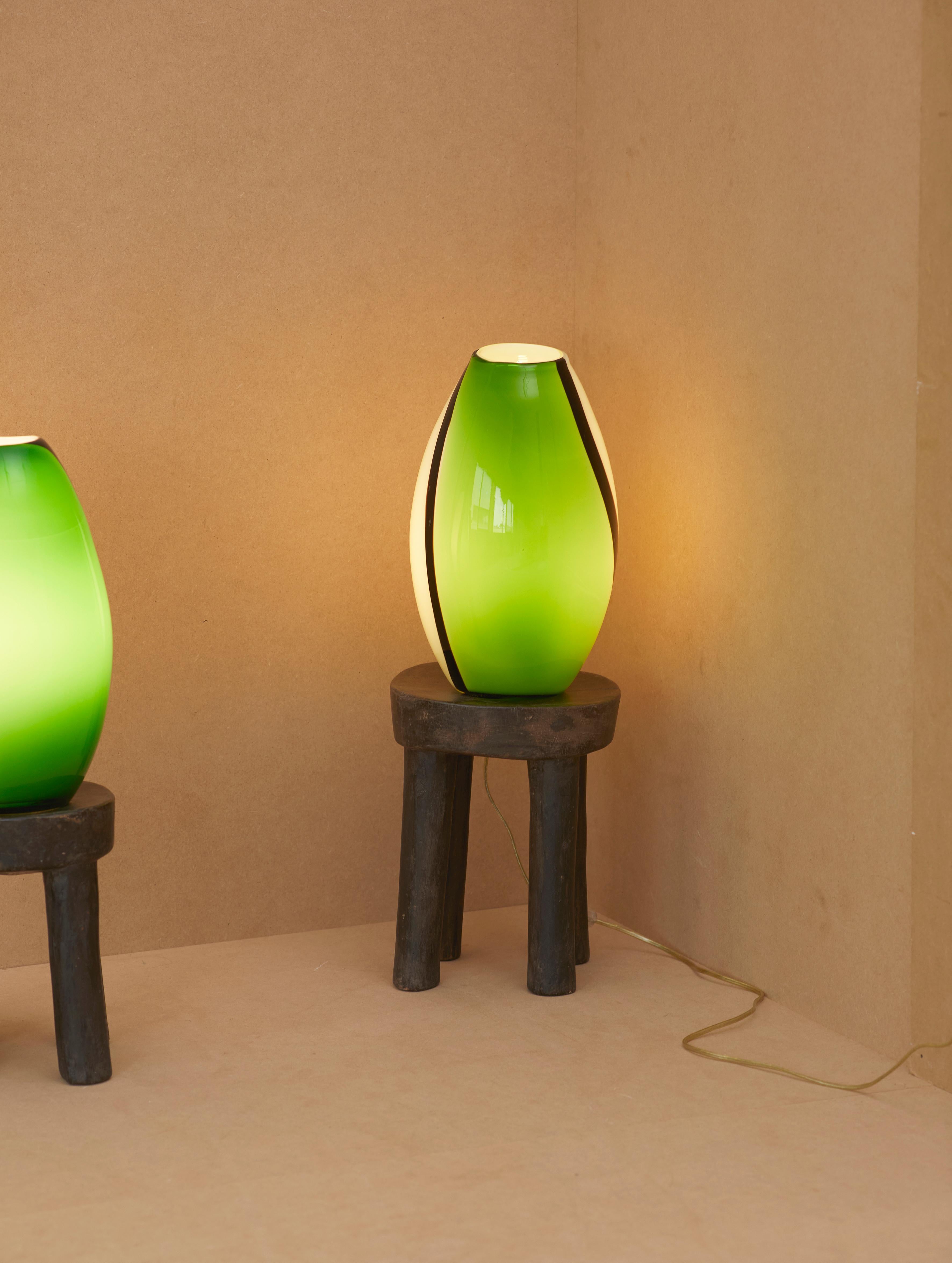 Blown Glass Large and Unique 1990s Hand Blown Table Lamps in Green Murano Glass 'Europe'