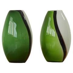 Large and Unique 1990s Hand Blown Table Lamps in Green Murano Glass 'Europe'
