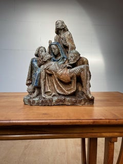 Large and Unique Gothic Revival Colored & Glazed Ceramic Pietà Sculpture / Group