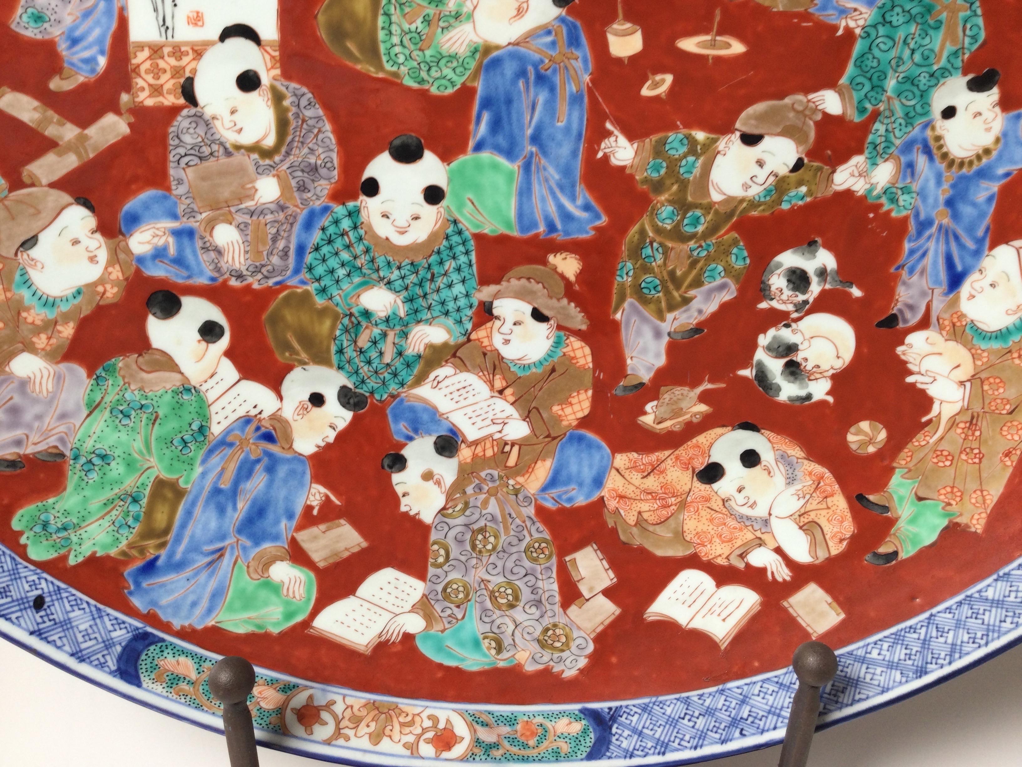 Hand-Painted Large and Unique Imari Charger Meiji Period Japan