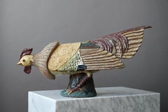 Large and Unique Stoneware Rooster by Tyra Lundgren. Sweden, 1955.