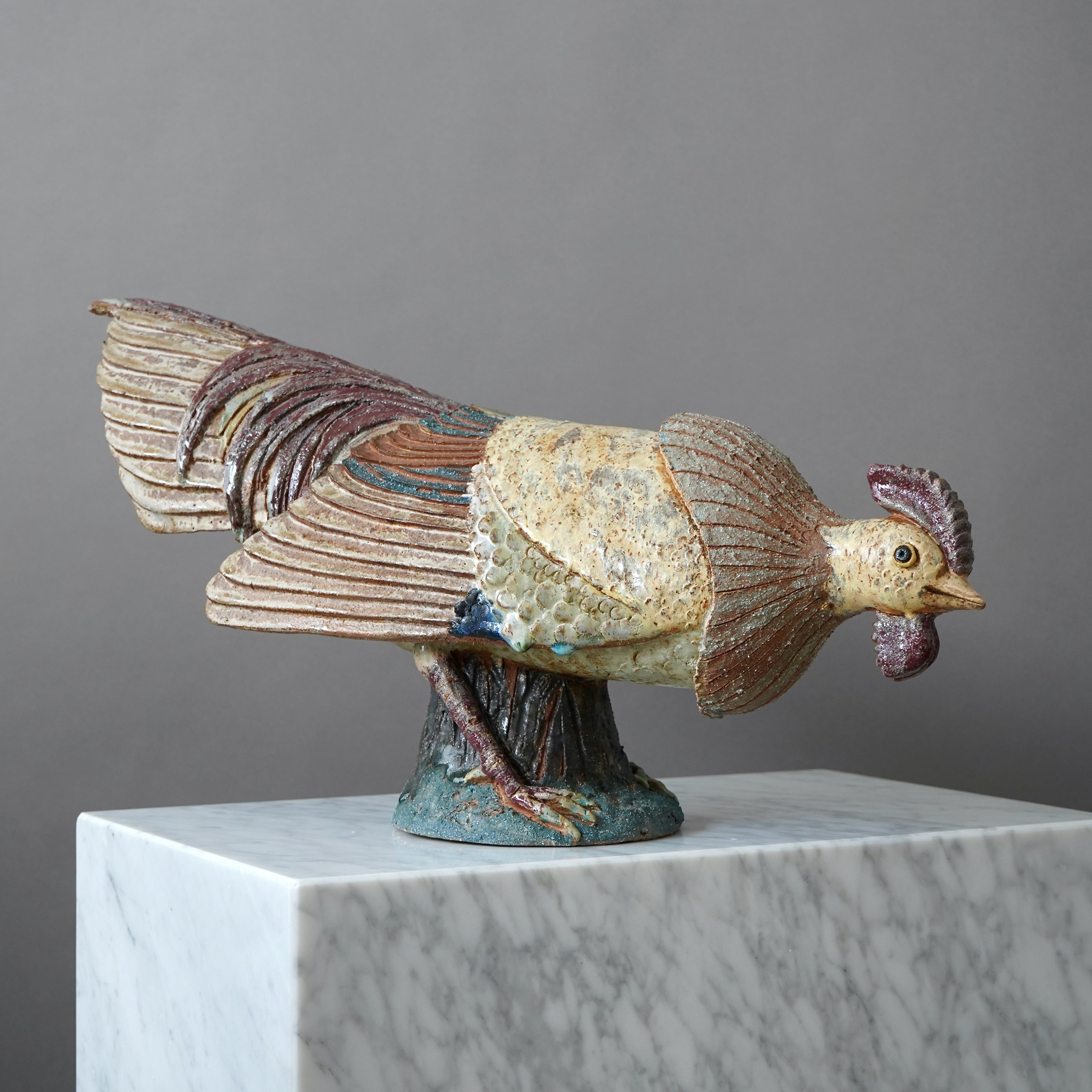 Scandinavian Modern Large and Unique Stoneware Rooster by Tyra Lundgren. Sweden, 1955. For Sale