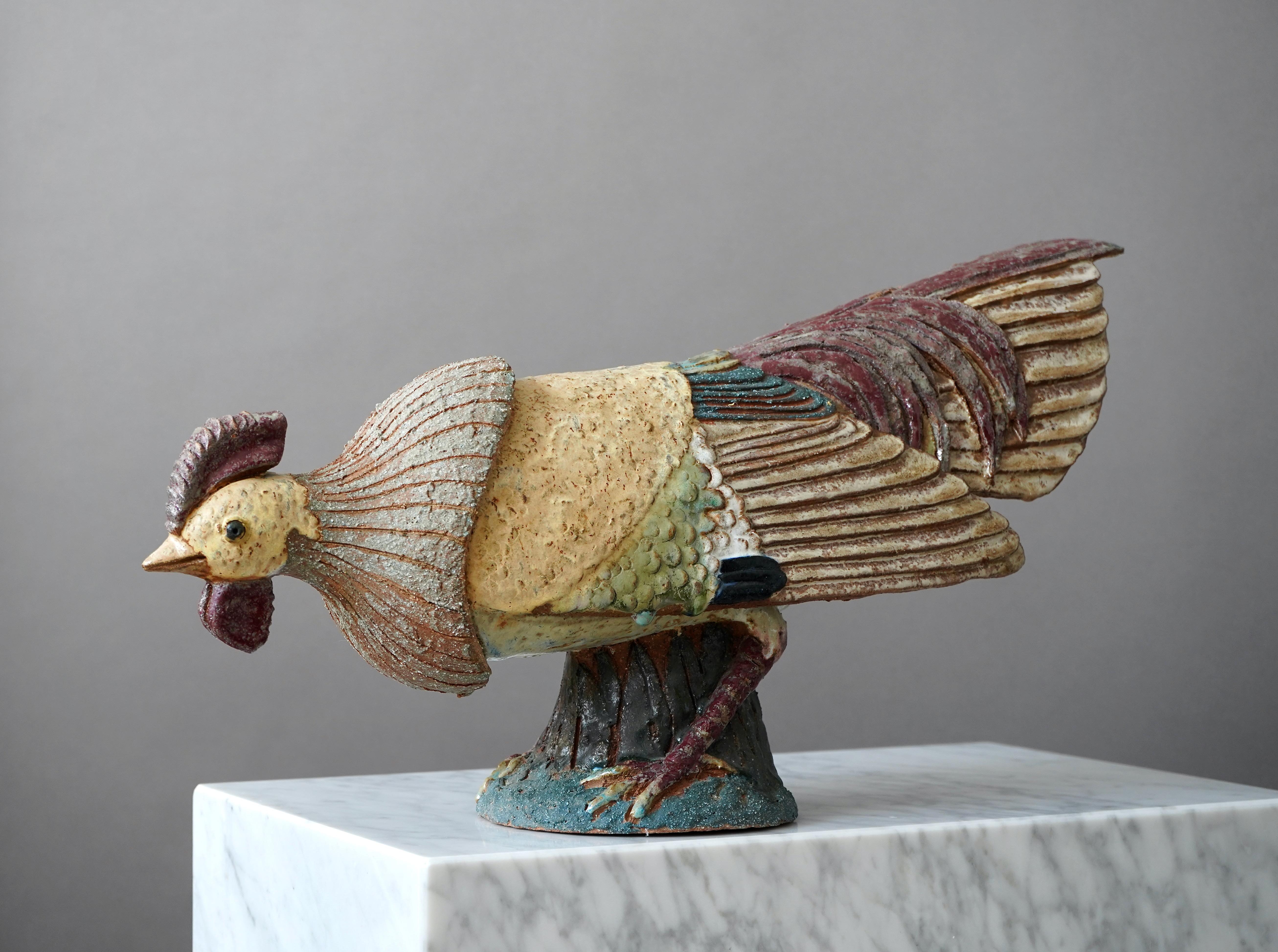 20th Century Large and Unique Stoneware Rooster by Tyra Lundgren. Sweden, 1955. For Sale