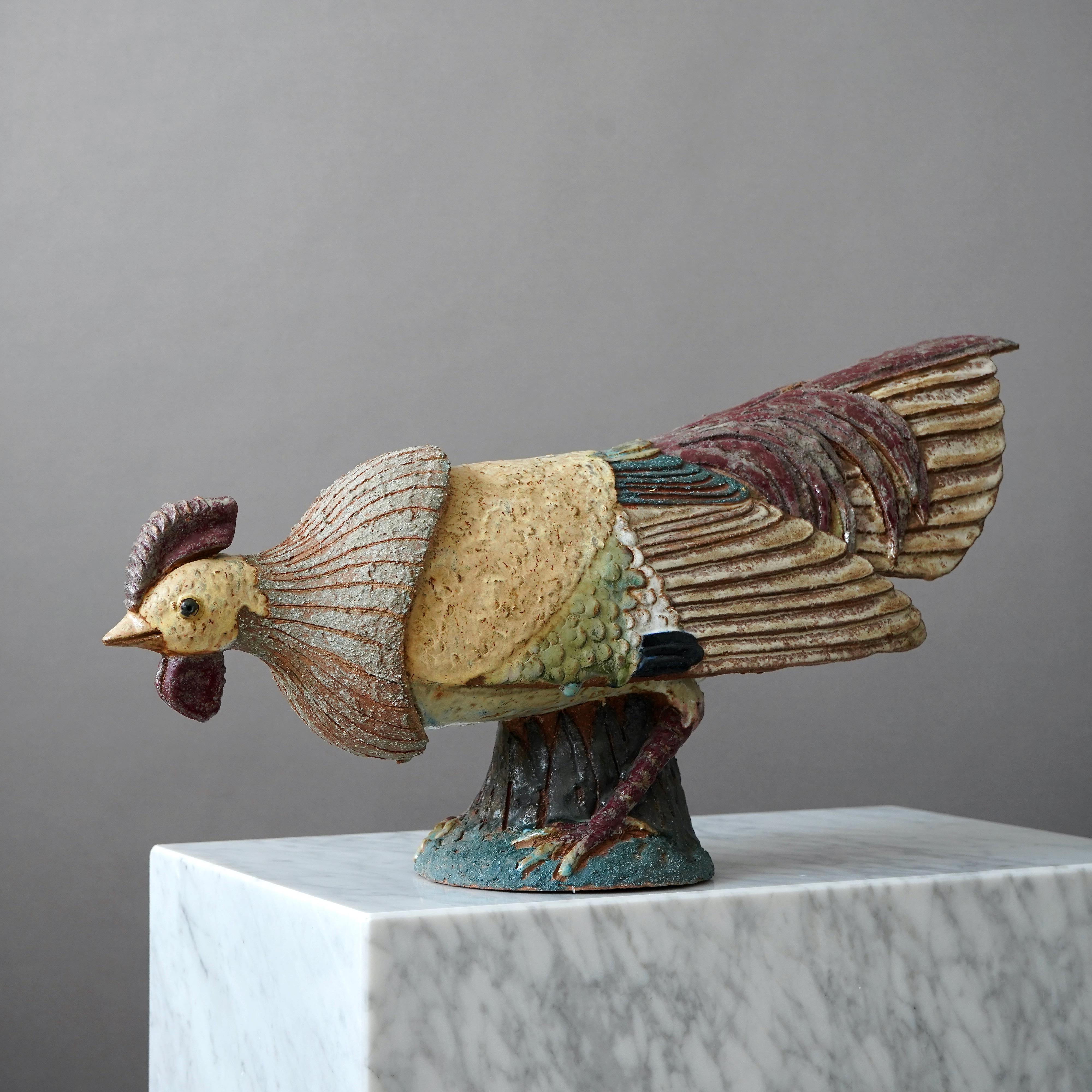 Ceramic Large and Unique Stoneware Rooster by Tyra Lundgren. Sweden, 1955. For Sale
