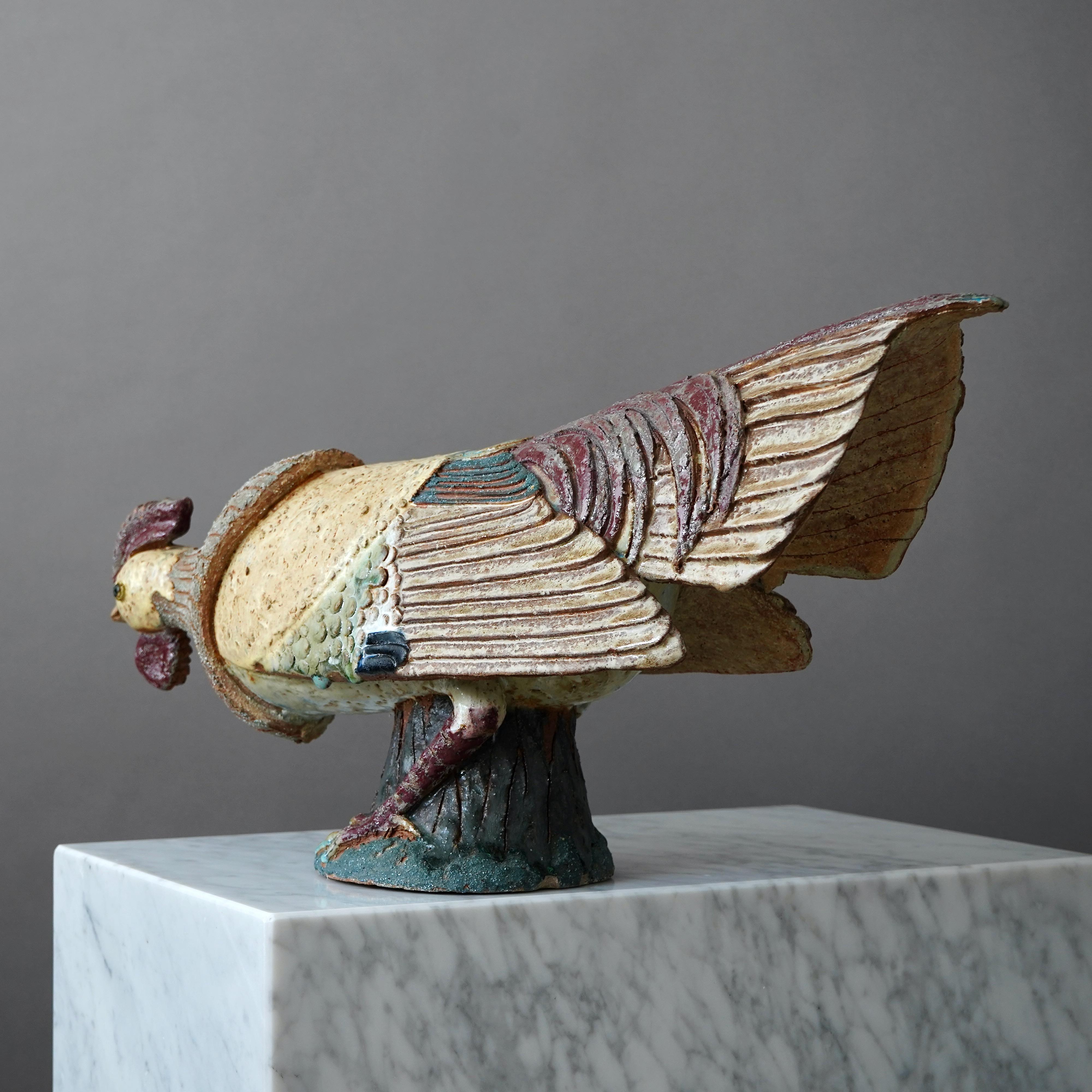 Large and Unique Stoneware Rooster by Tyra Lundgren. Sweden, 1955. For Sale 1