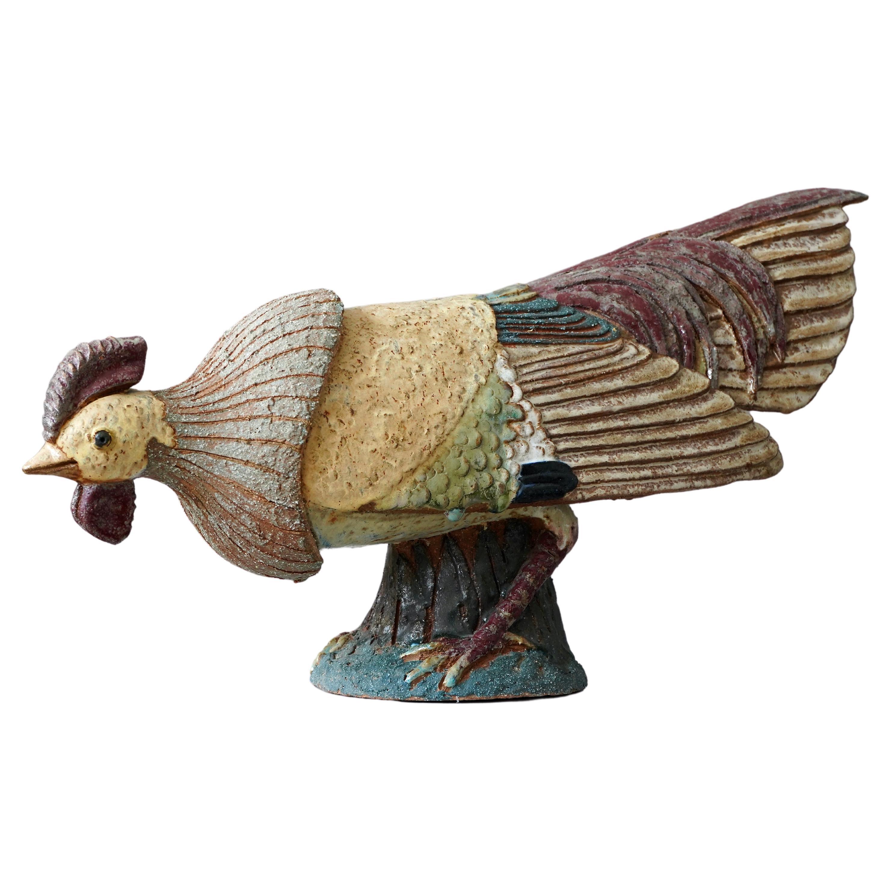 Large and Unique Stoneware Rooster by Tyra Lundgren. Sweden, 1955. For Sale