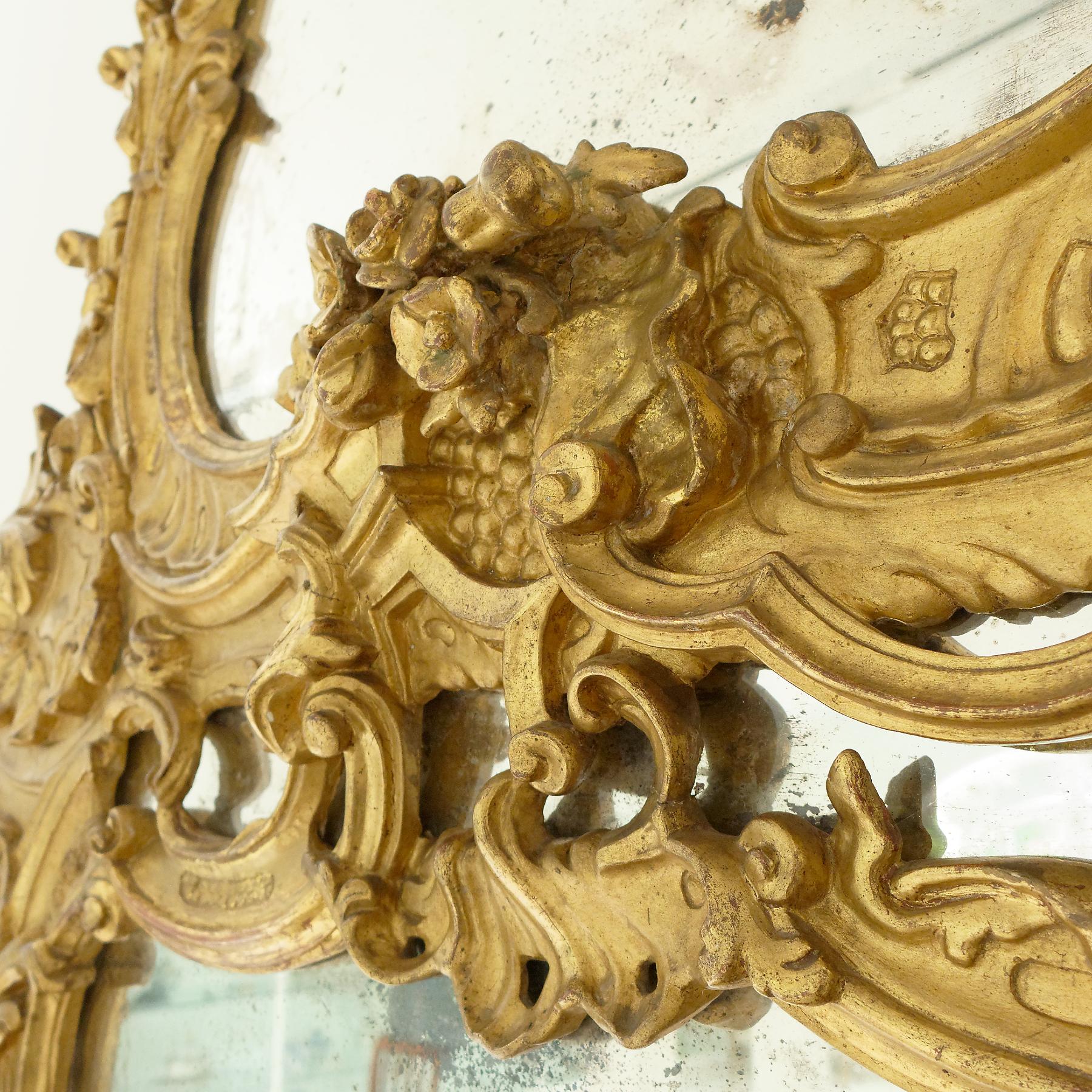 Giltwood Large and Unusal 18th Century Italian Baroque Pier Mirror