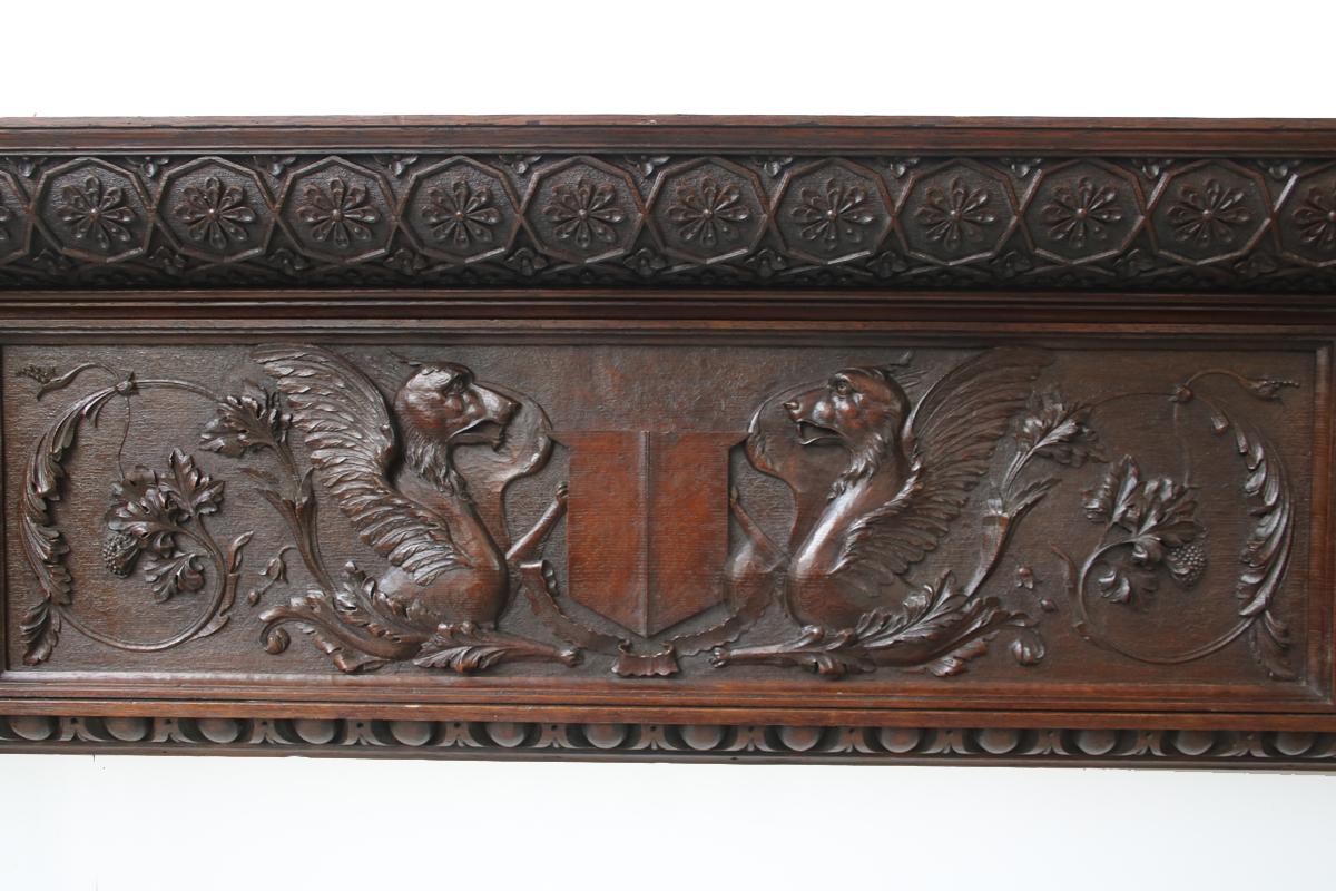Large and Unusual Antique Late Victorian Carved Oak Fireplace Surround In Good Condition For Sale In Manchester, GB
