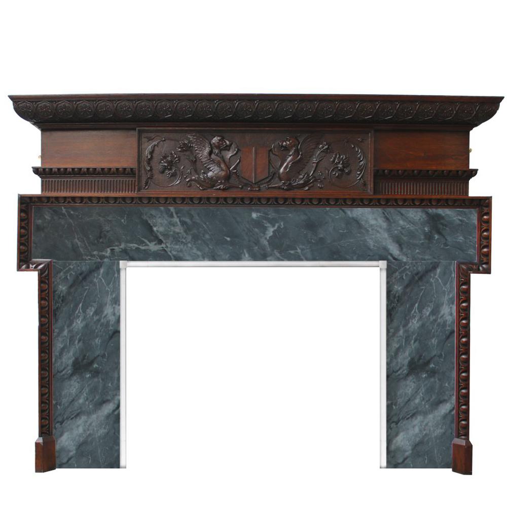 Large and Unusual Antique Late Victorian Carved Oak Fireplace Surround For Sale