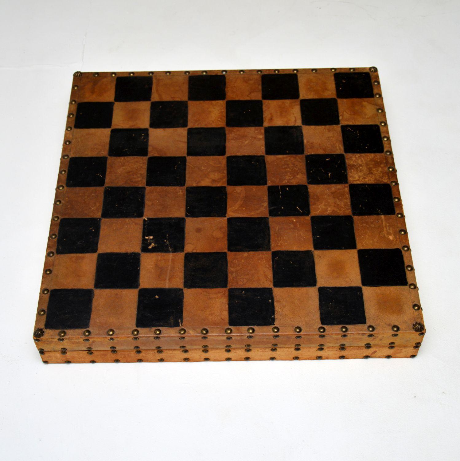 Large and Unusual Vintage Leather Bound Chess Set 5