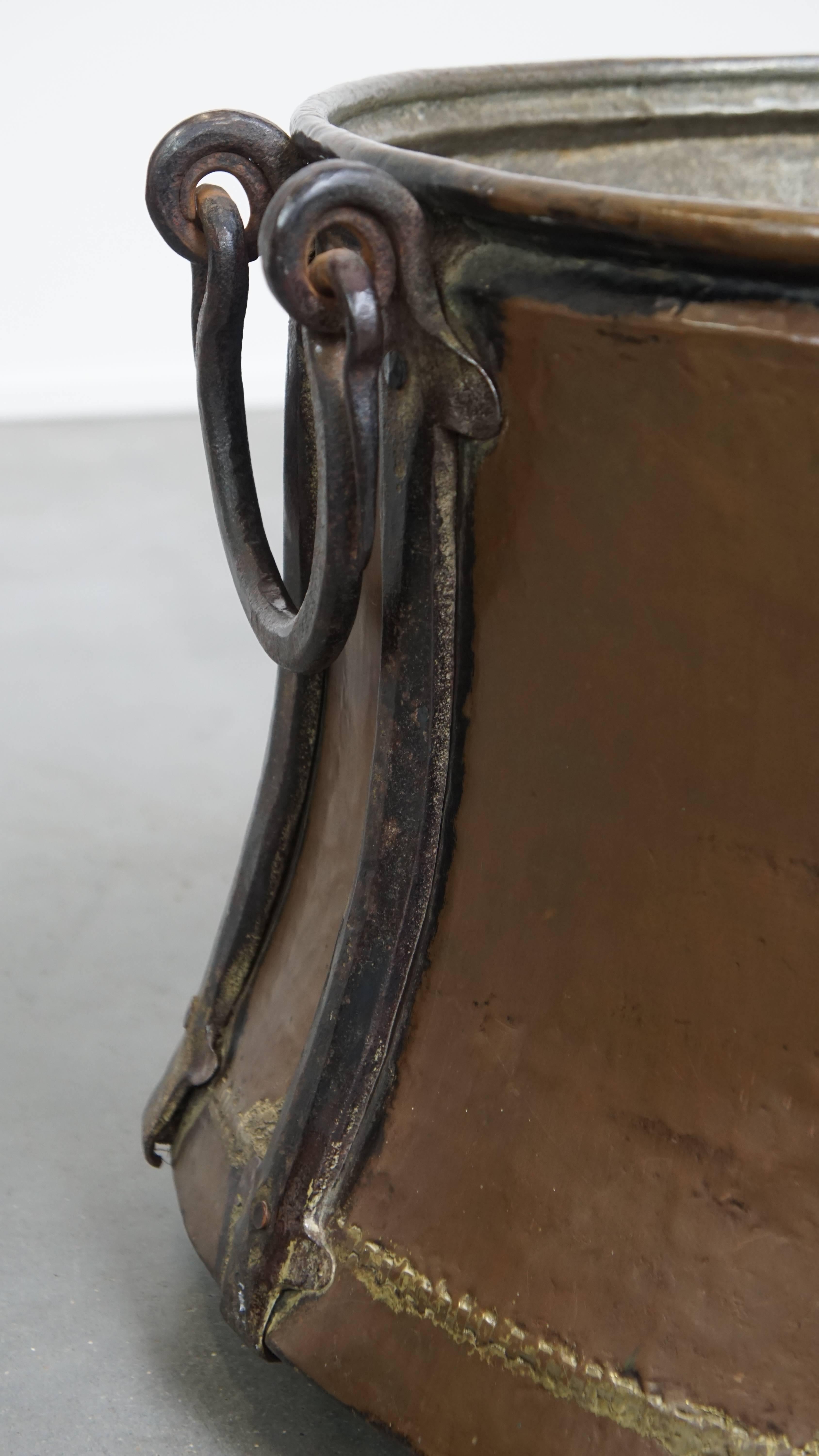 Classical Roman Large and Very Charming Antique Copper Kettle / Firewood Holder For Sale