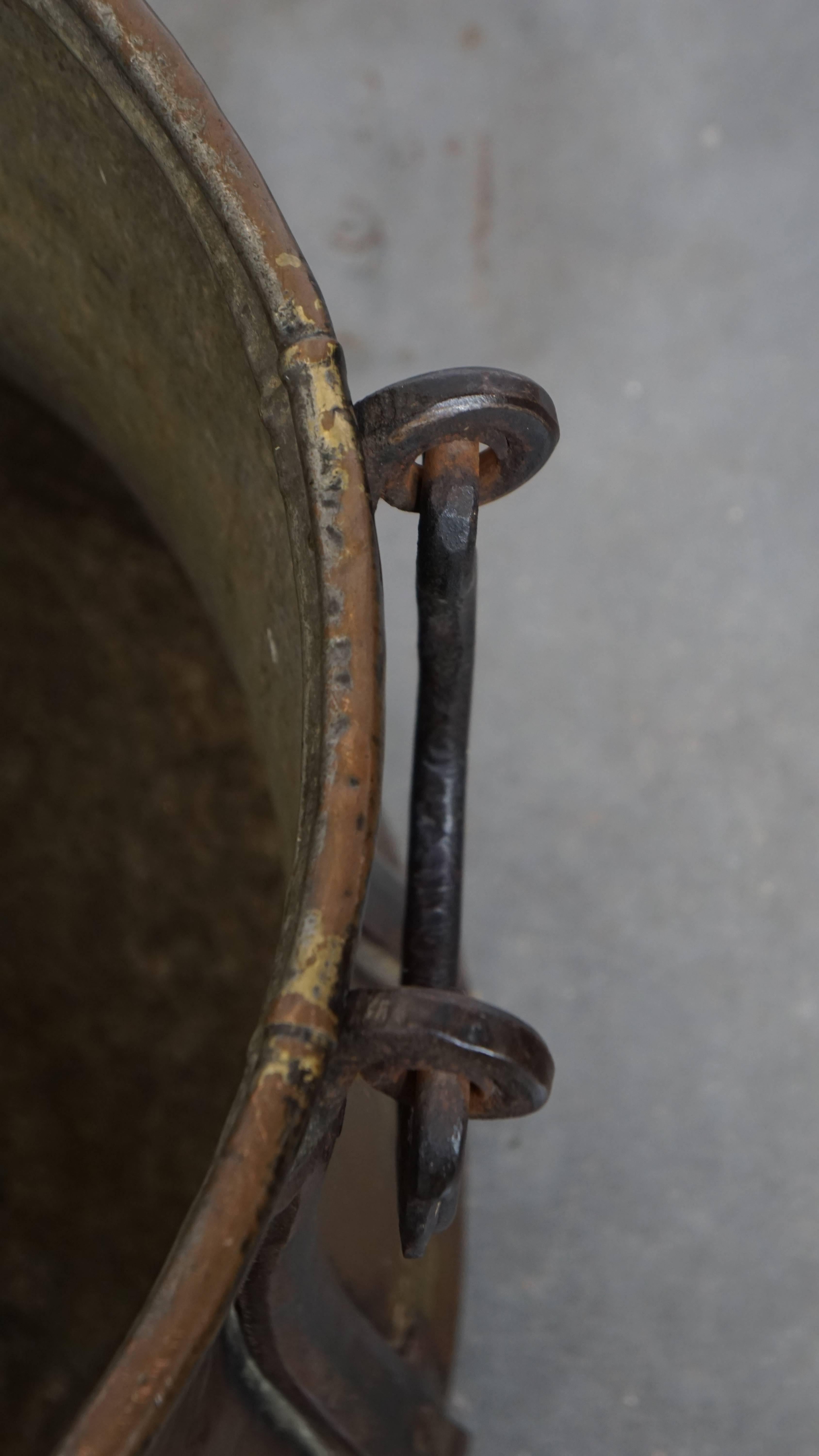 Hand-Crafted Large and Very Charming Antique Copper Kettle / Firewood Holder For Sale