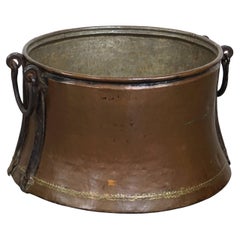 Large and Very Charming Used Copper Kettle / Firewood Holder