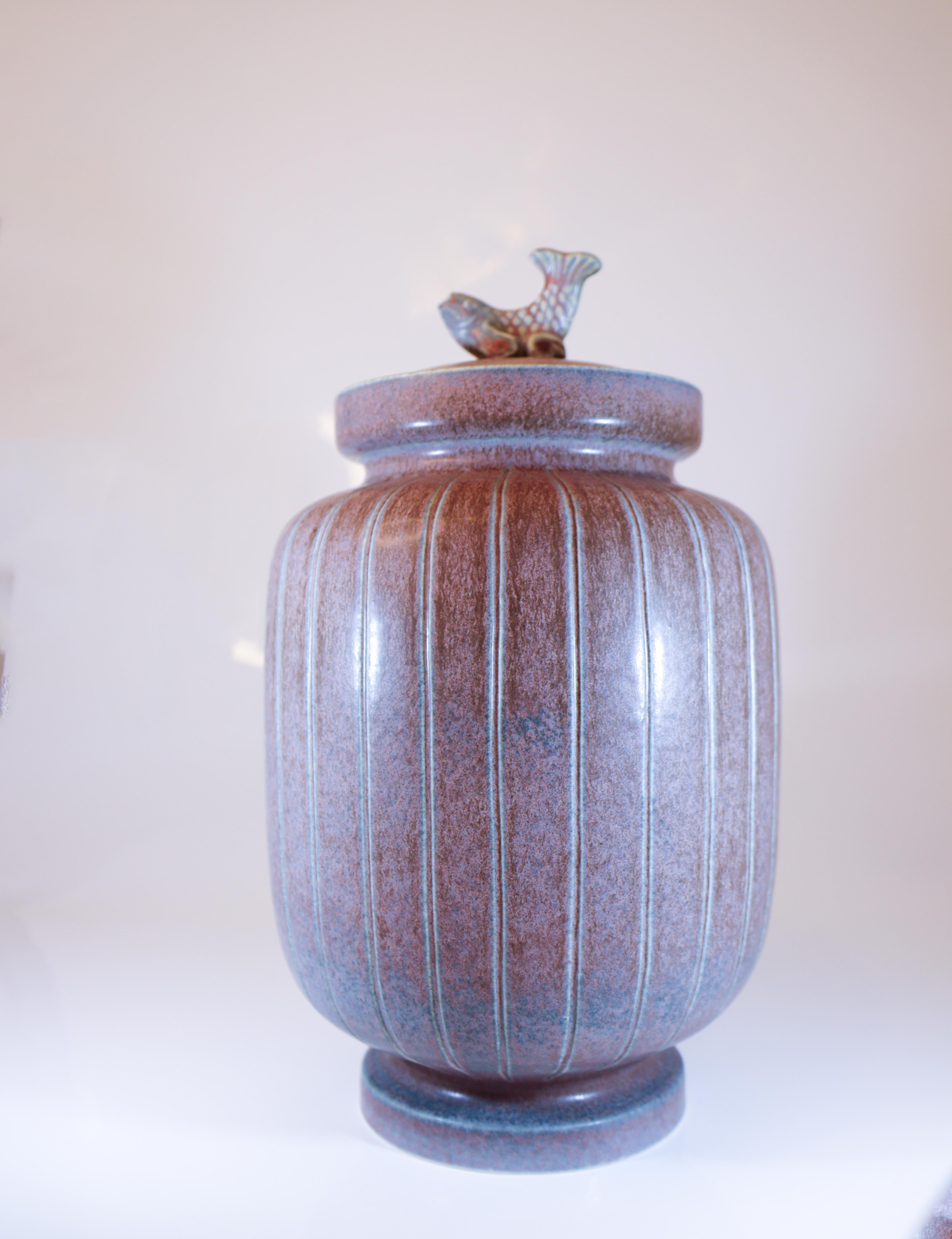 Glazed Large and Very Rare Purple Urn Gunnar Nylund - Rörstrand - Scandinavian Modern For Sale